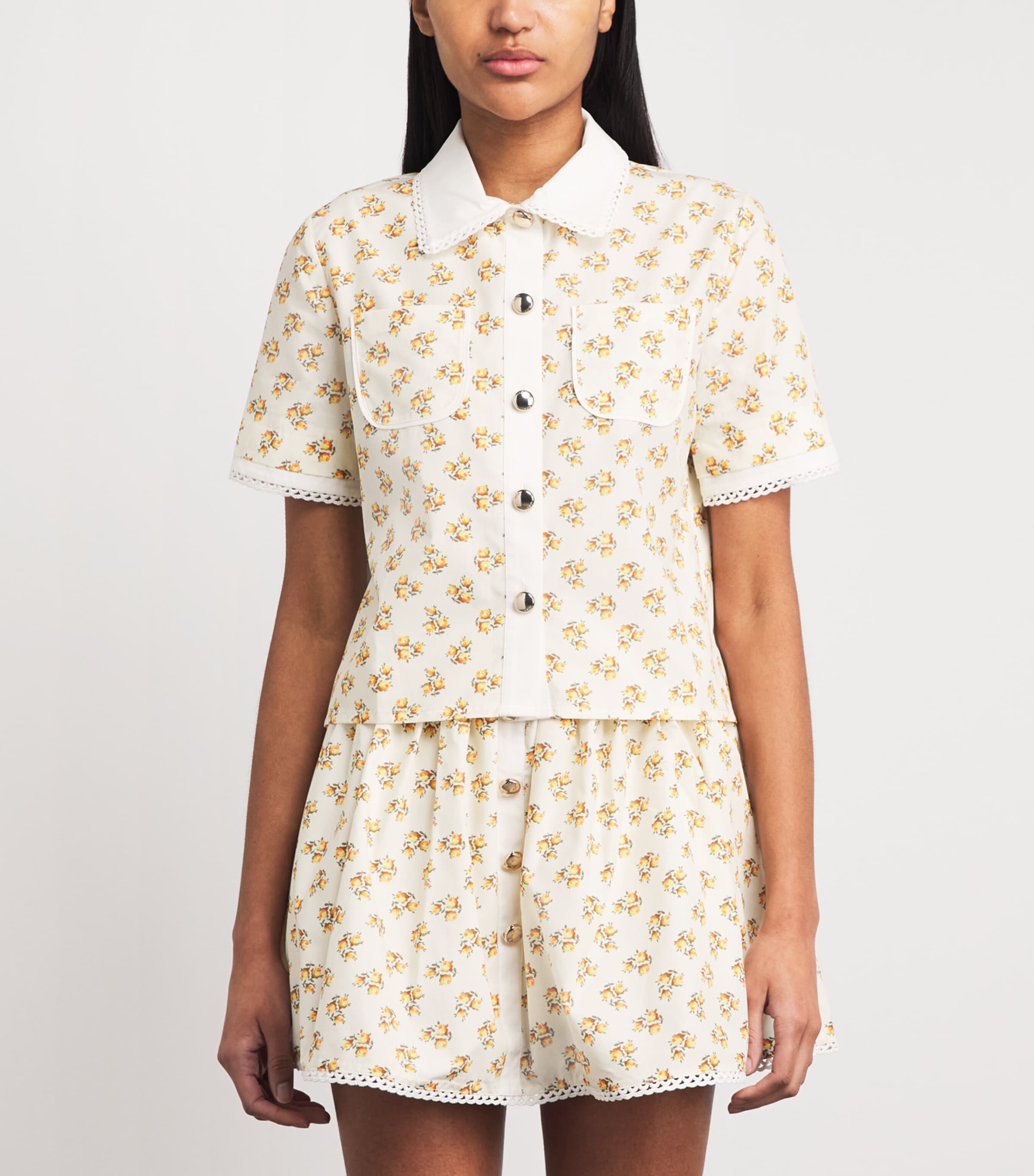 Maje Womens Lace-Trim Floral Shirt Yellow Small Flowers Image 4