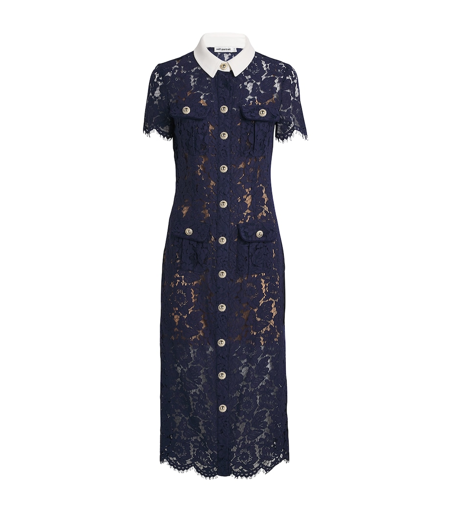 Lace Collared Midi Dress BLUE Image 1