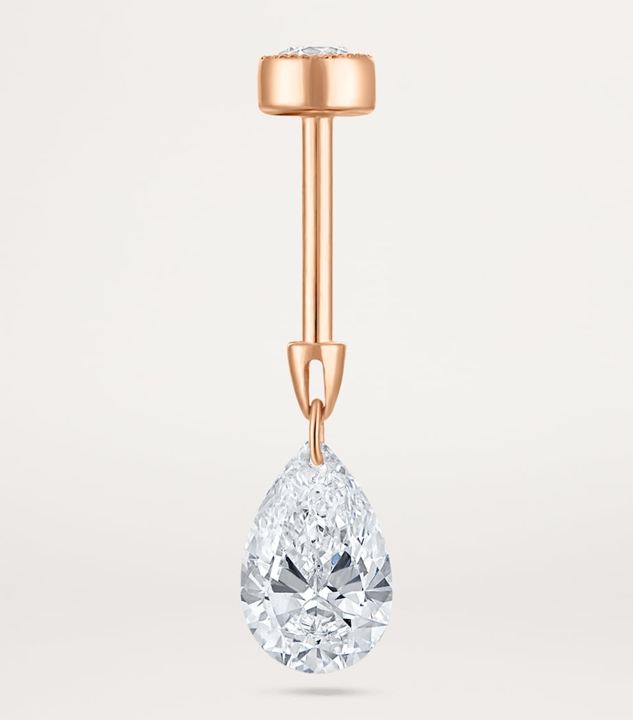 Rose Gold Floating Pear Diamond Charm Threaded Stud Earring (7mm) ROSE GOLD Image 2