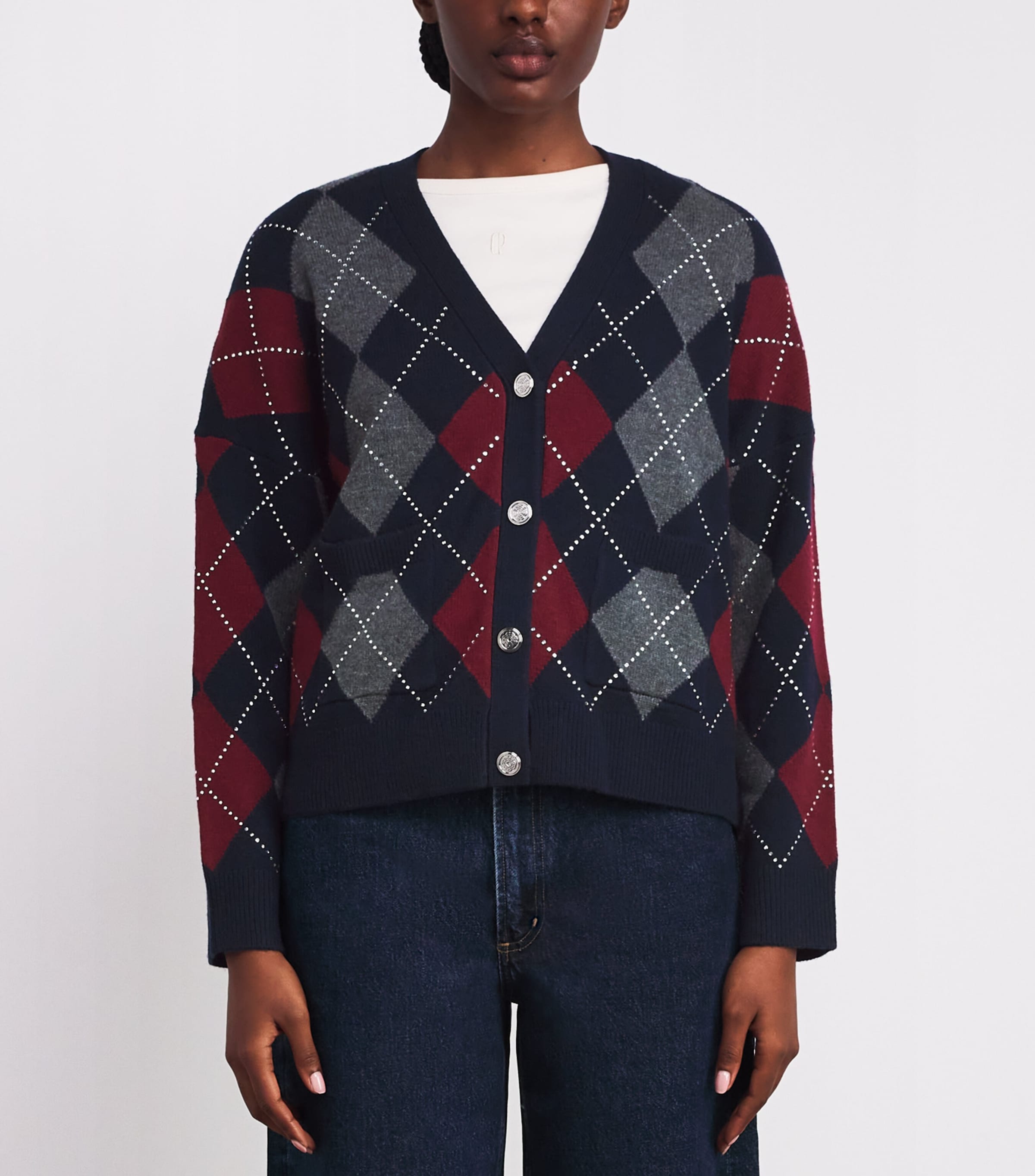 Wool Argyle Cardigan NAVY Image 3