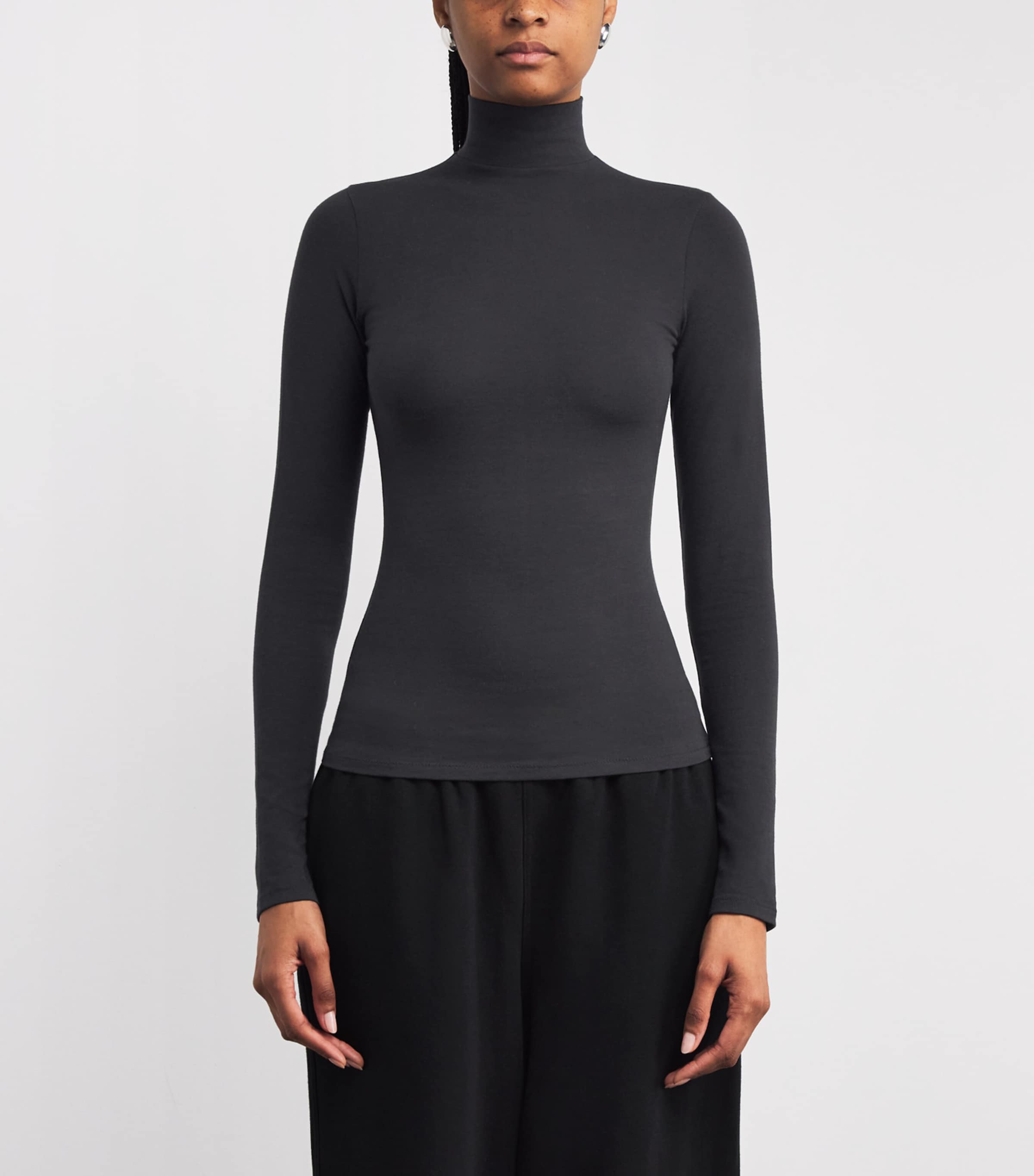 Stretch-Cotton Jersey Rollneck Top SOOT Image 3