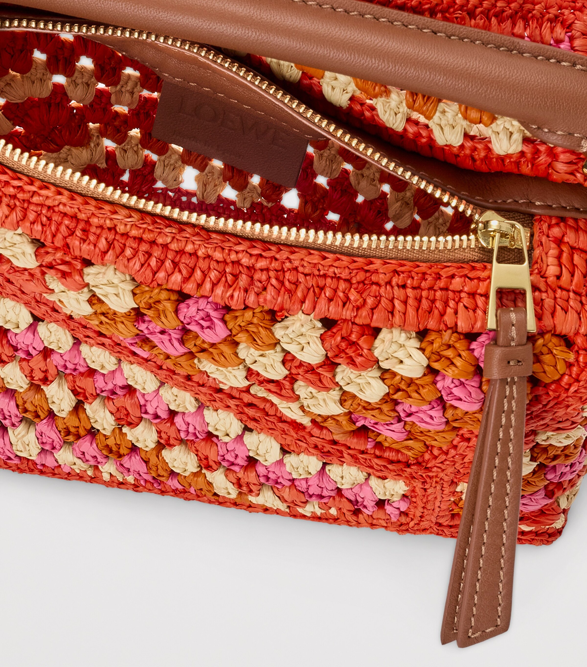 LOEWE x Paula's Ibiza Mini Crochet Puzzle Edge Top Handle Bag Bright Orange/pink Image 6