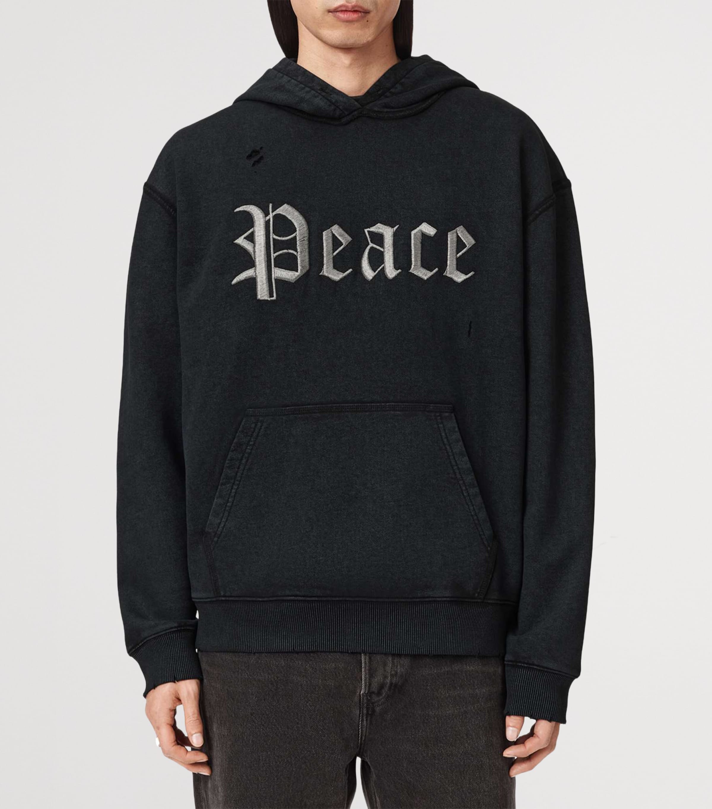 AllSaints Mens Organic Cotton Utopia Hoodie Washed Black Image 3