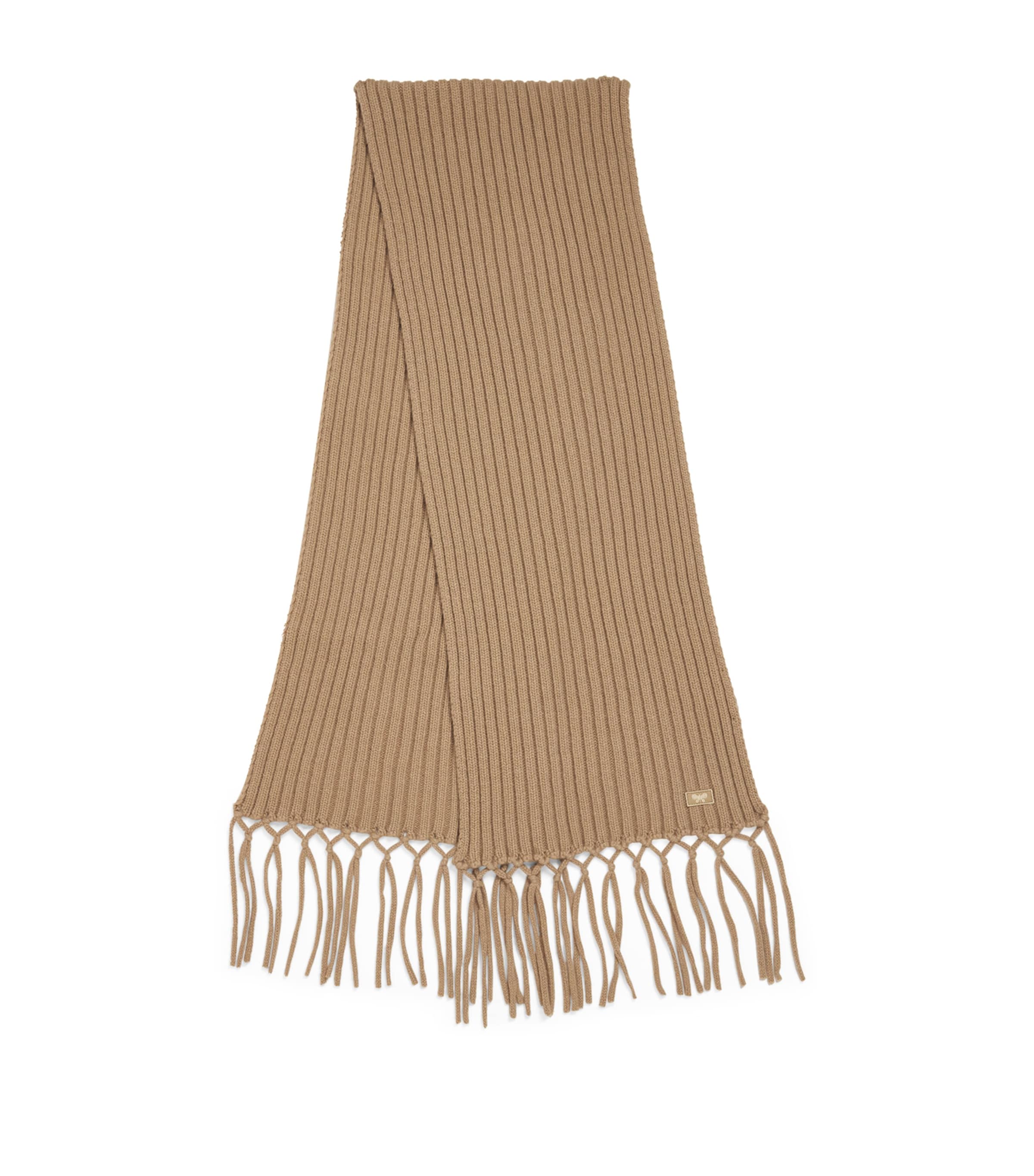 Shop Weekend Max Mara Virgin Wool Rib-knit Scarf In Beige