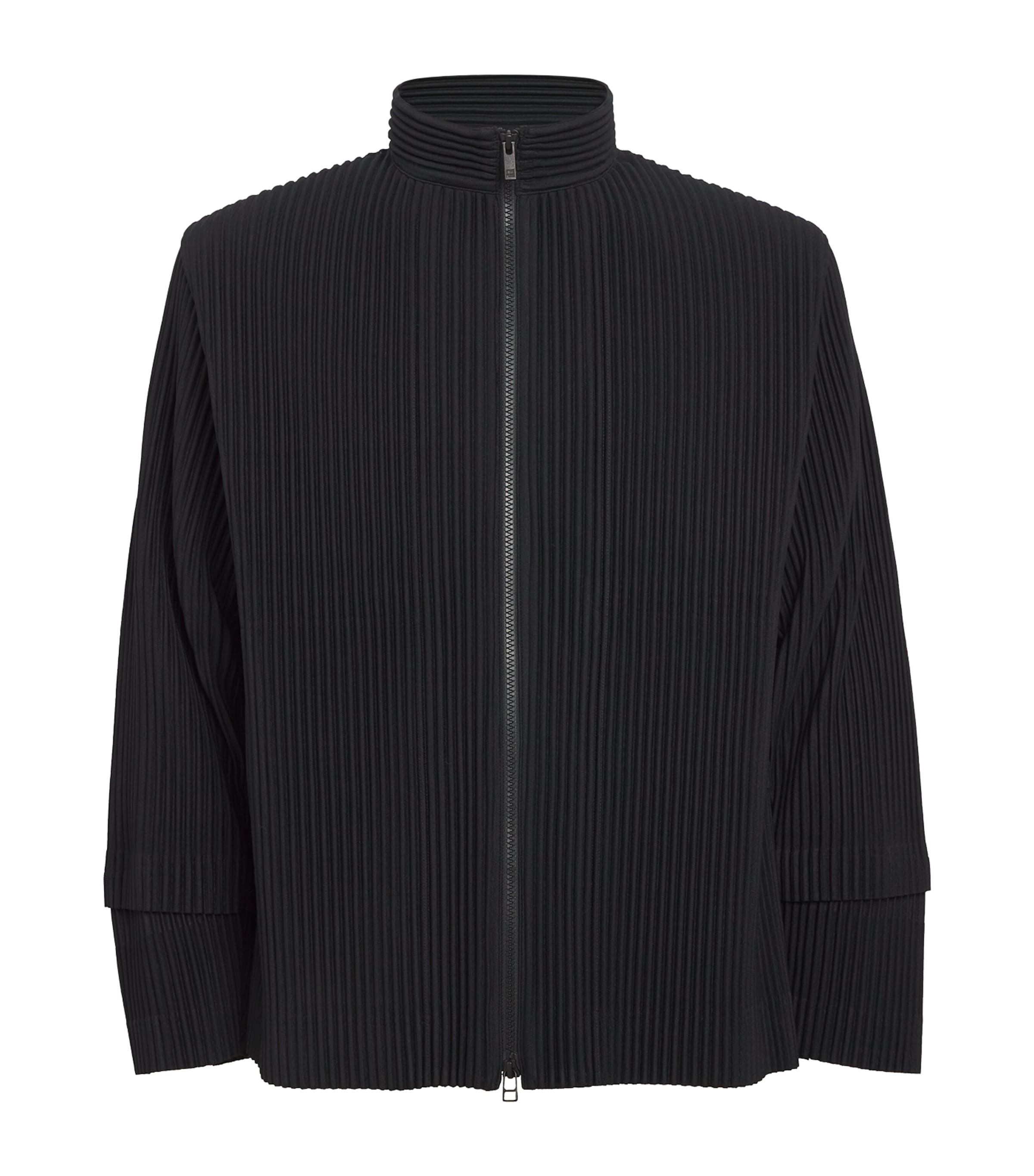 Issey Miyake Pleated Cargo Zip-up Cardigan In Black