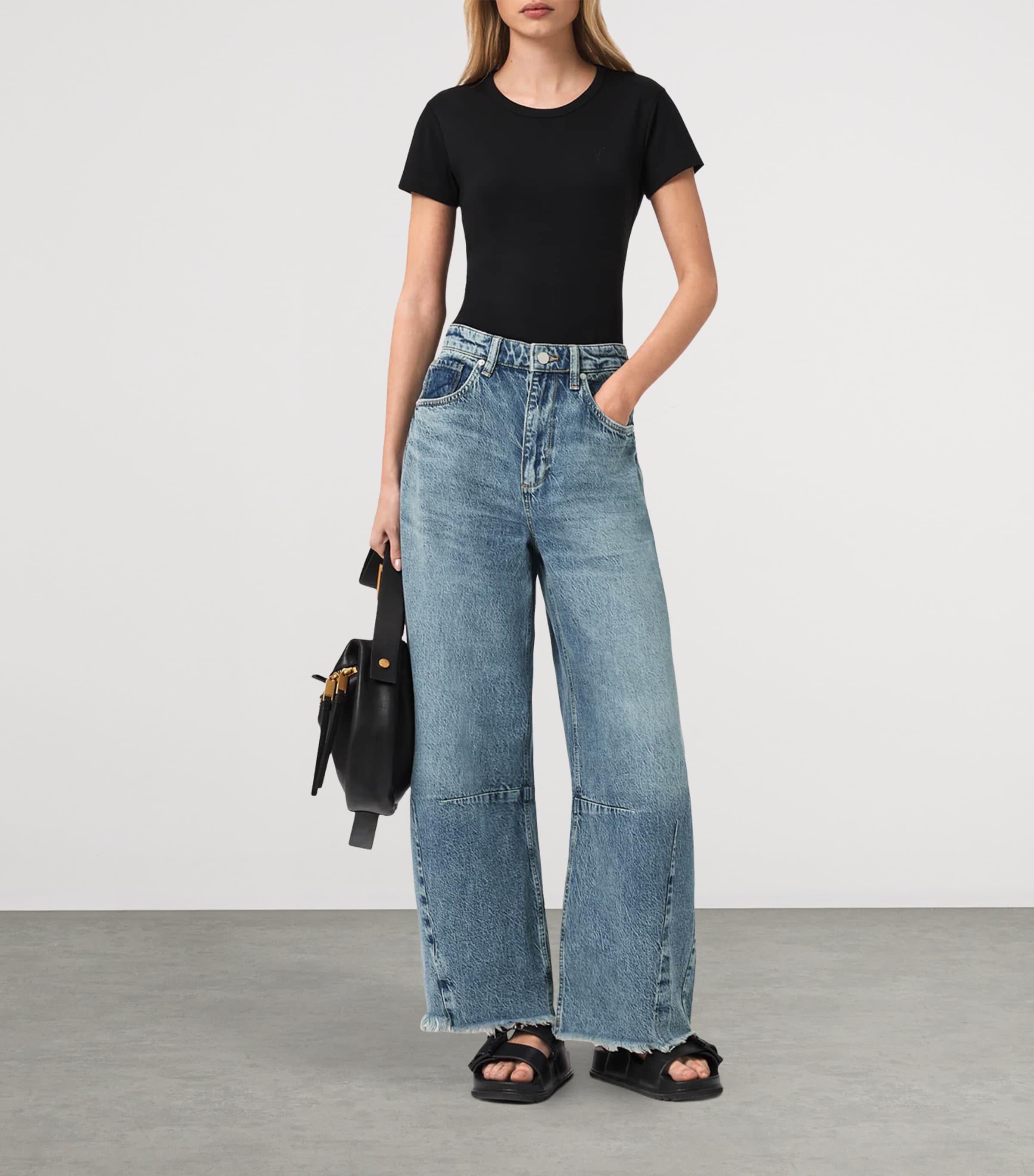 AllSaints Womens Cropped Payton Barrel-Leg Jeans Vintage Indigo Image 6