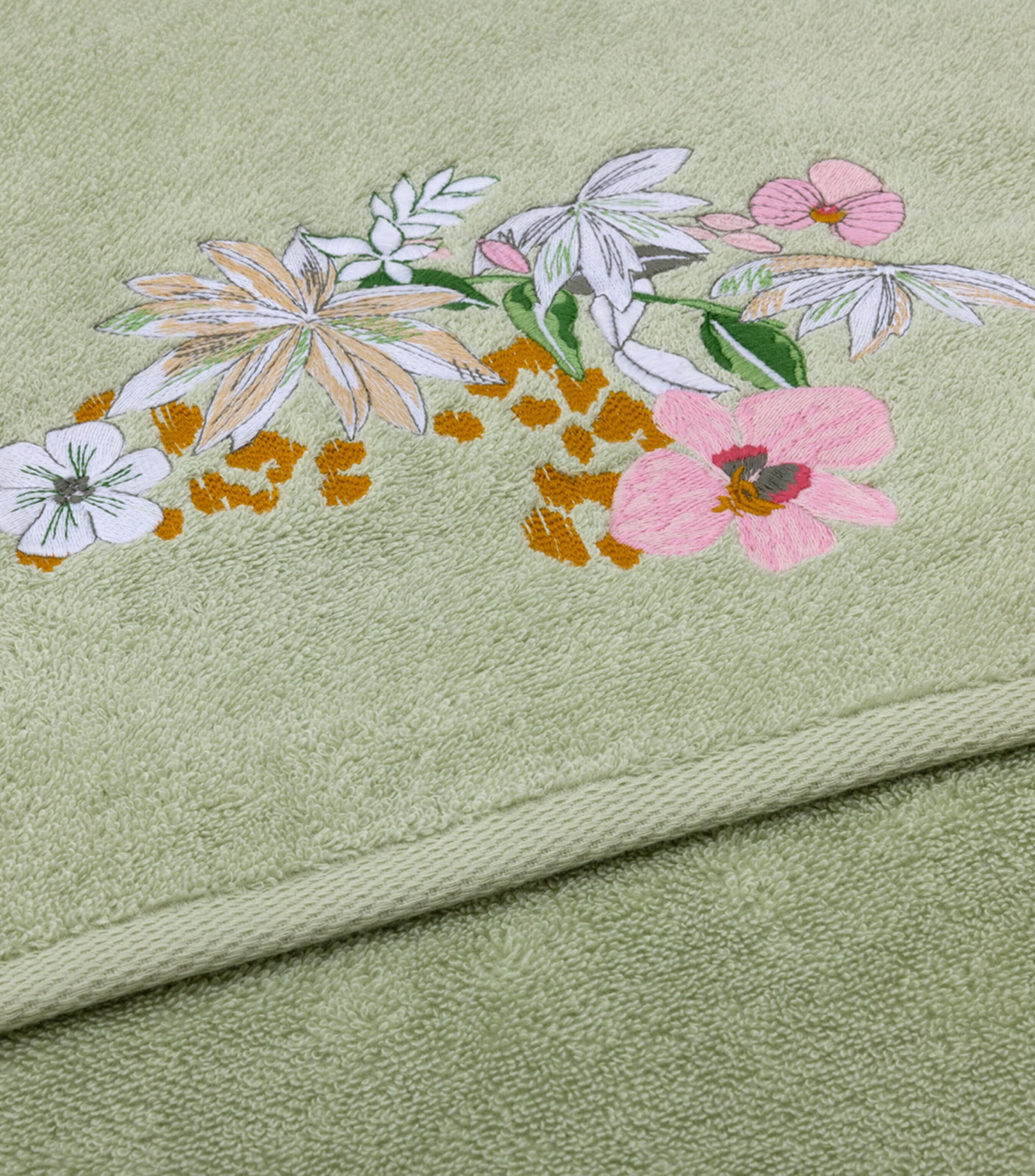 Embroidered Orchidee Bath Mat (90cm x 160cm) GREEN Image 4