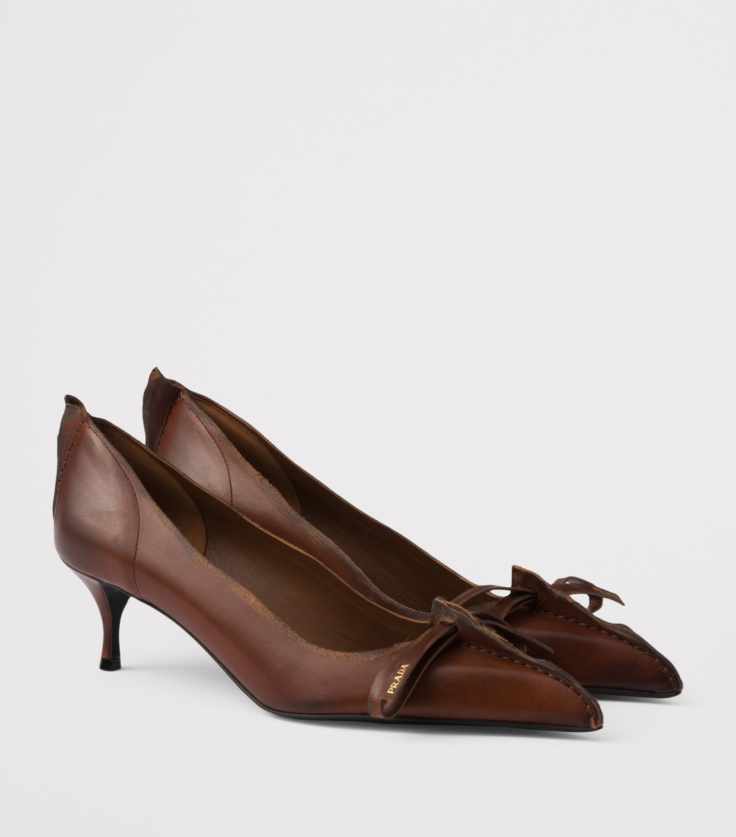 Prada Antiqued Leather Pumps 55 Brown Image 3