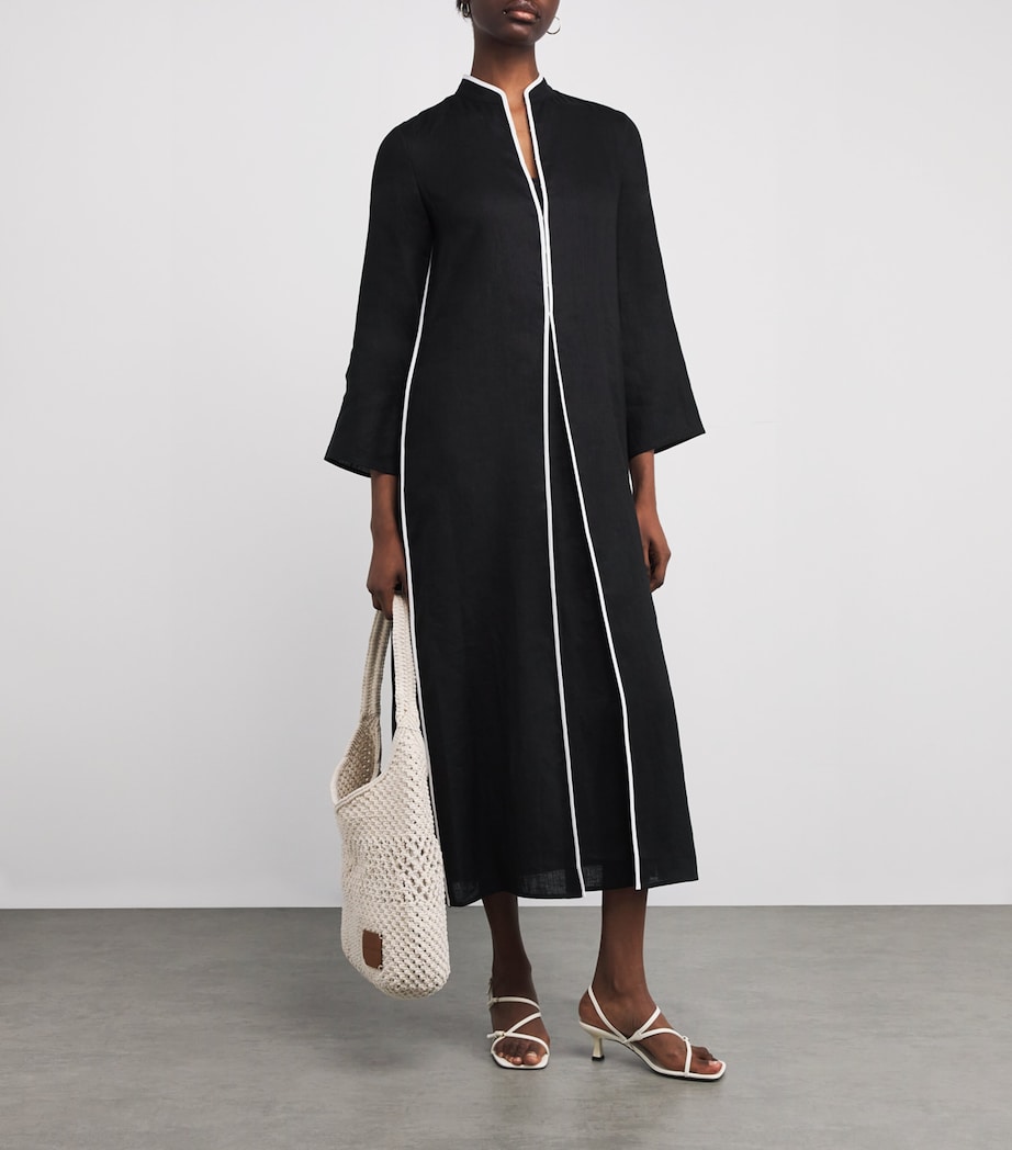 Linen Silk-Trim Kaftan BLACK / WHITE Image 2