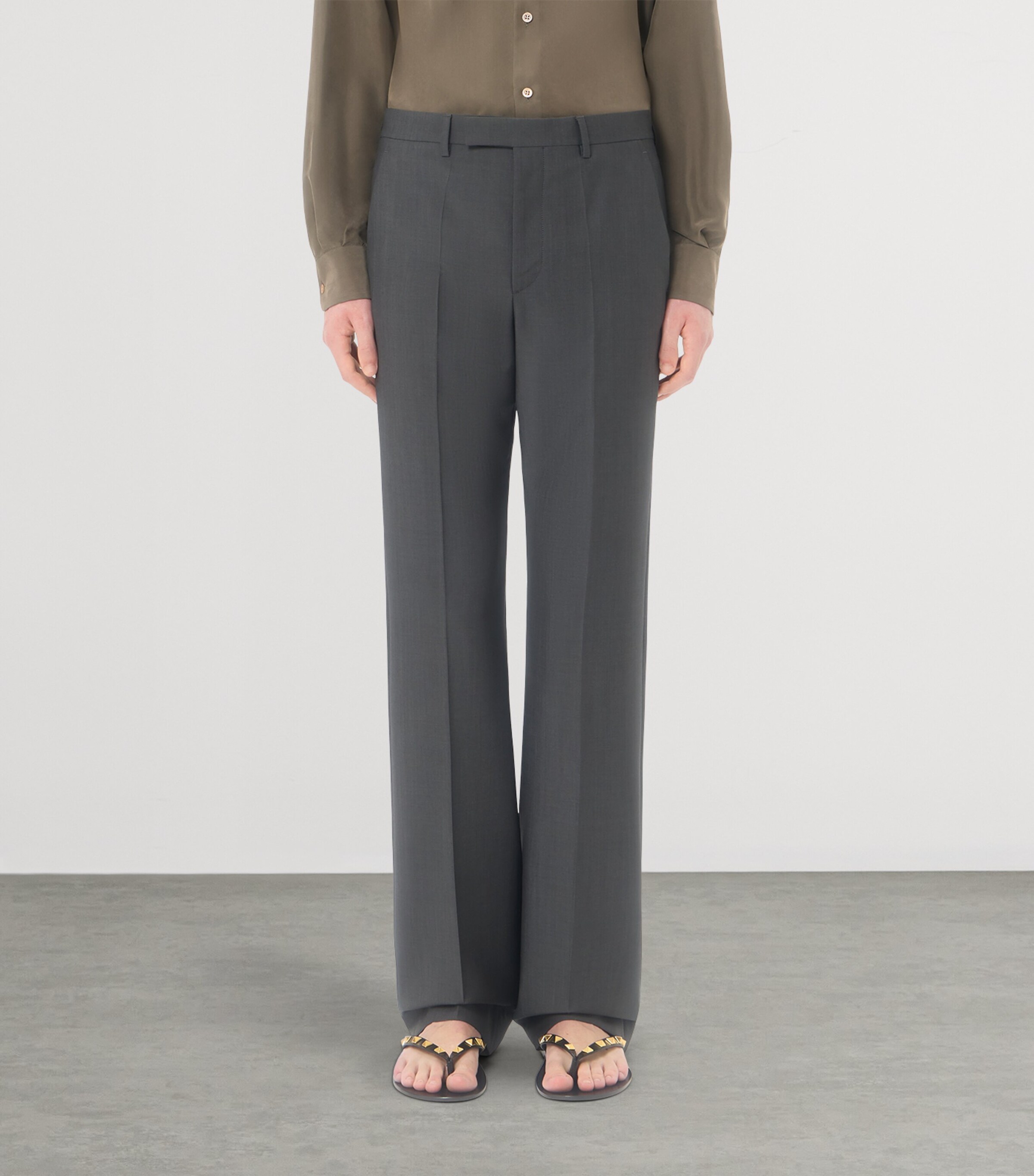 Valentino Mens Wool-Mohair Pleated Trousers Image 3
