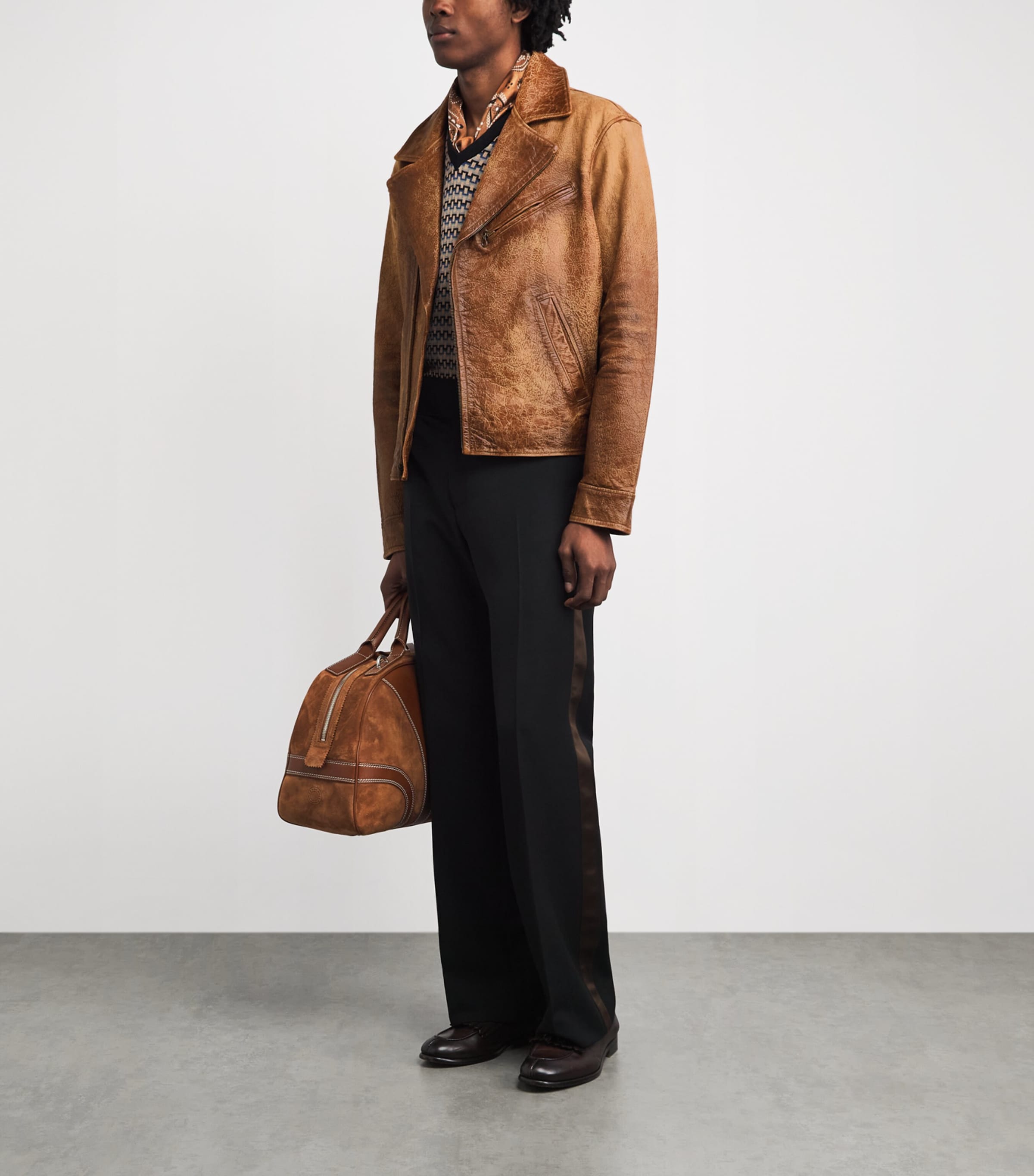 Polo Ralph Lauren Mens Leather Newsboy Jacket Brown X Image 2