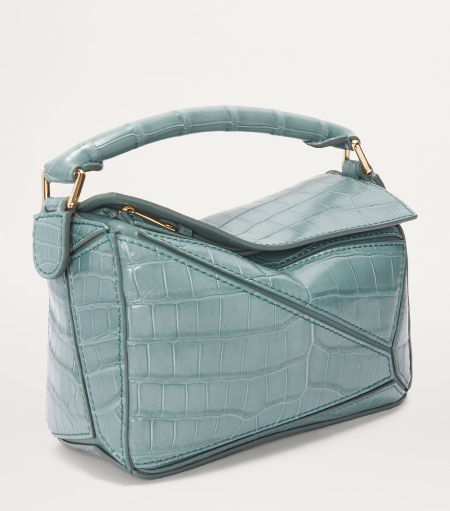 Mini Crocodile Puzzle Top-Handle Bag GREY BLUE Image 3