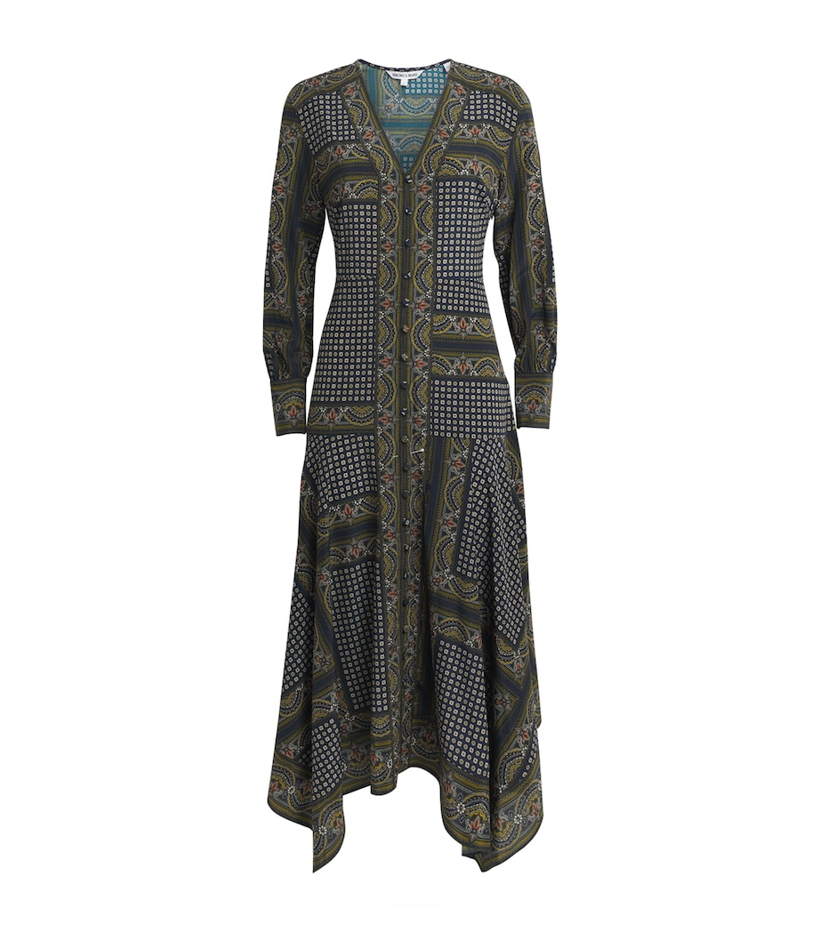 Veronica Beard Womens Silk-Blend V-Neck Skye Midi Dress Hrtg Nvy Multi Image 1