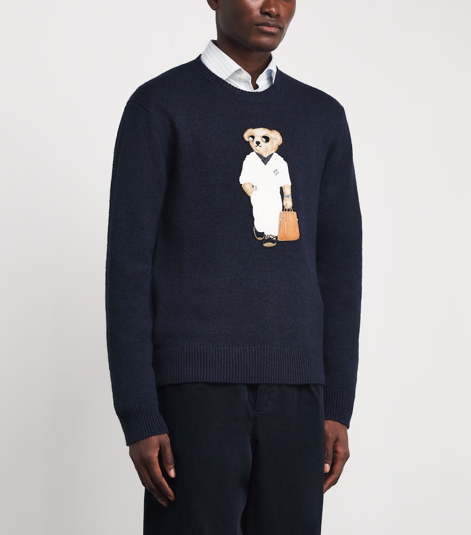 Ralph Lauren Purple Label Mens Silk-Linen Polo Bear Sweater Clssic Chairman Navy Image 4