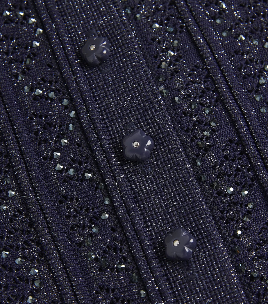 Sandro Paris Womens Embellished-Knit Cropped Cardigan Navy Blue Image 5
