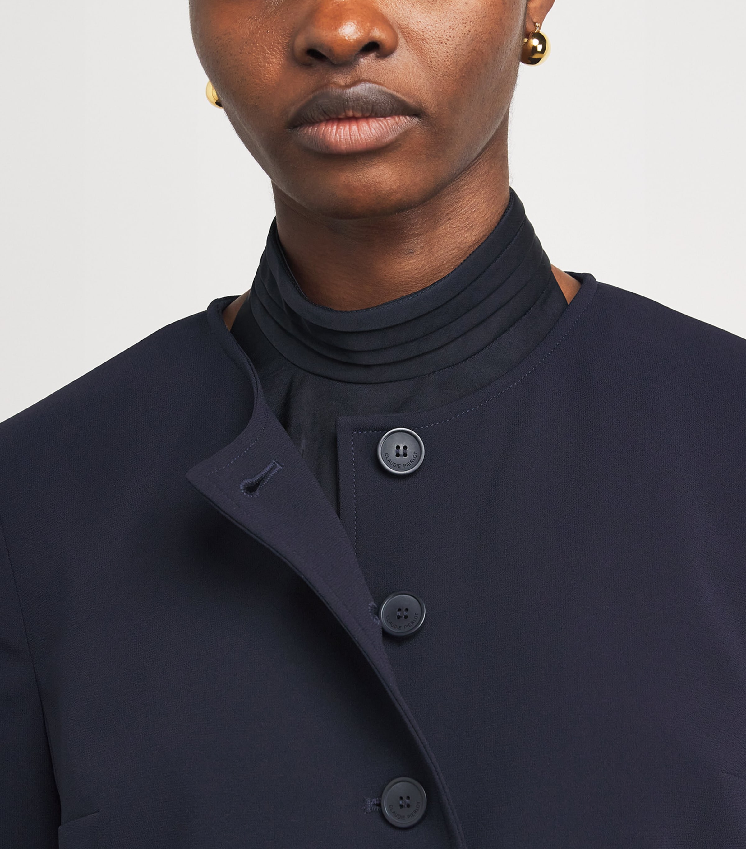 Claudie Pierlot Womens Round-Neck Cardigan Navy Image 3