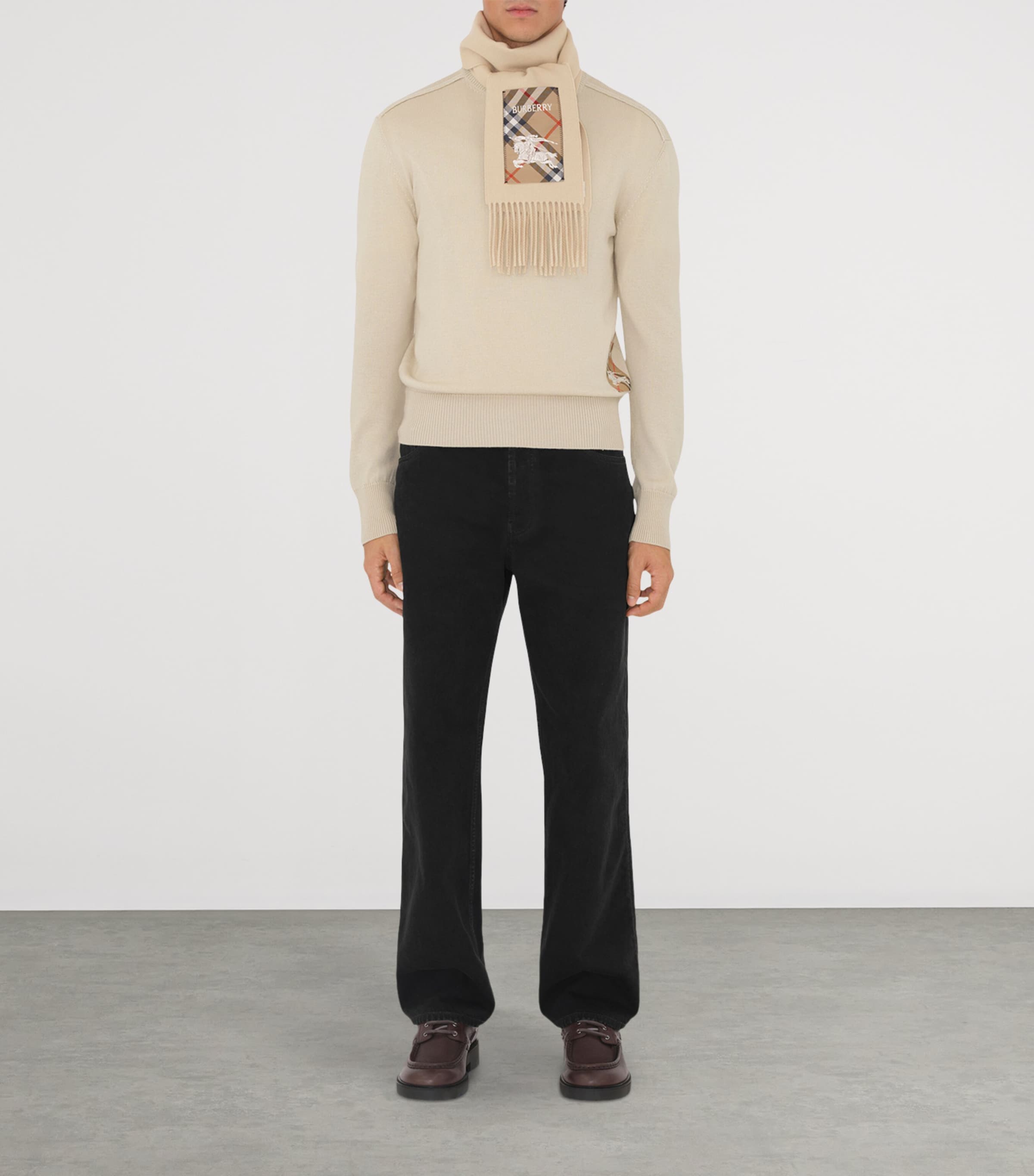 Cashmere Check Patch Scarf NUTMEG Image 4