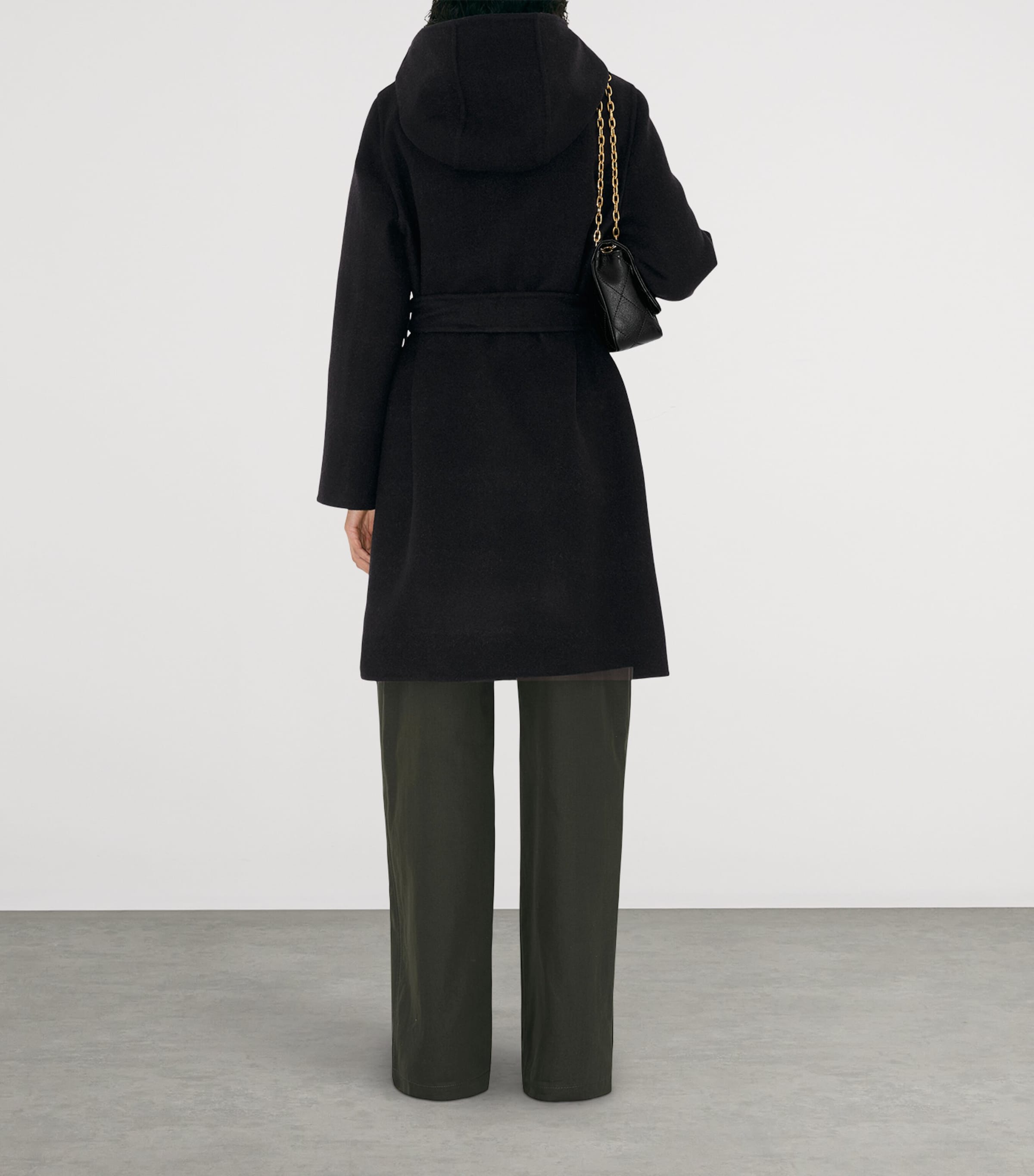 Wool Reversible Hooded Wrap Coat BLACK/SNUG IP CHECK Image 5