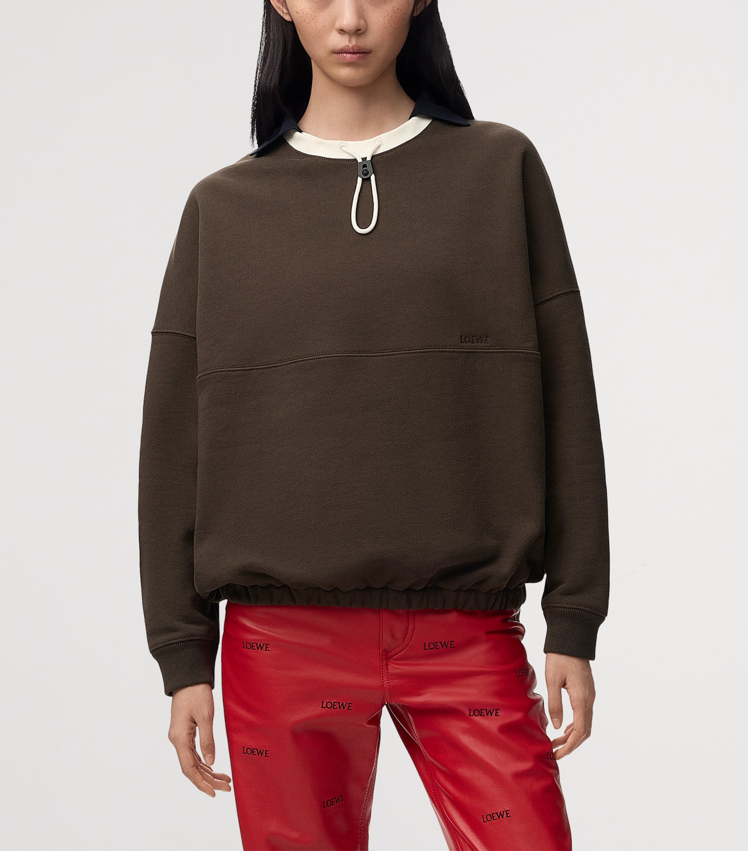 LOEWE Womens Cotton-Blend Drawstring Sweatshirt Brown Image 3