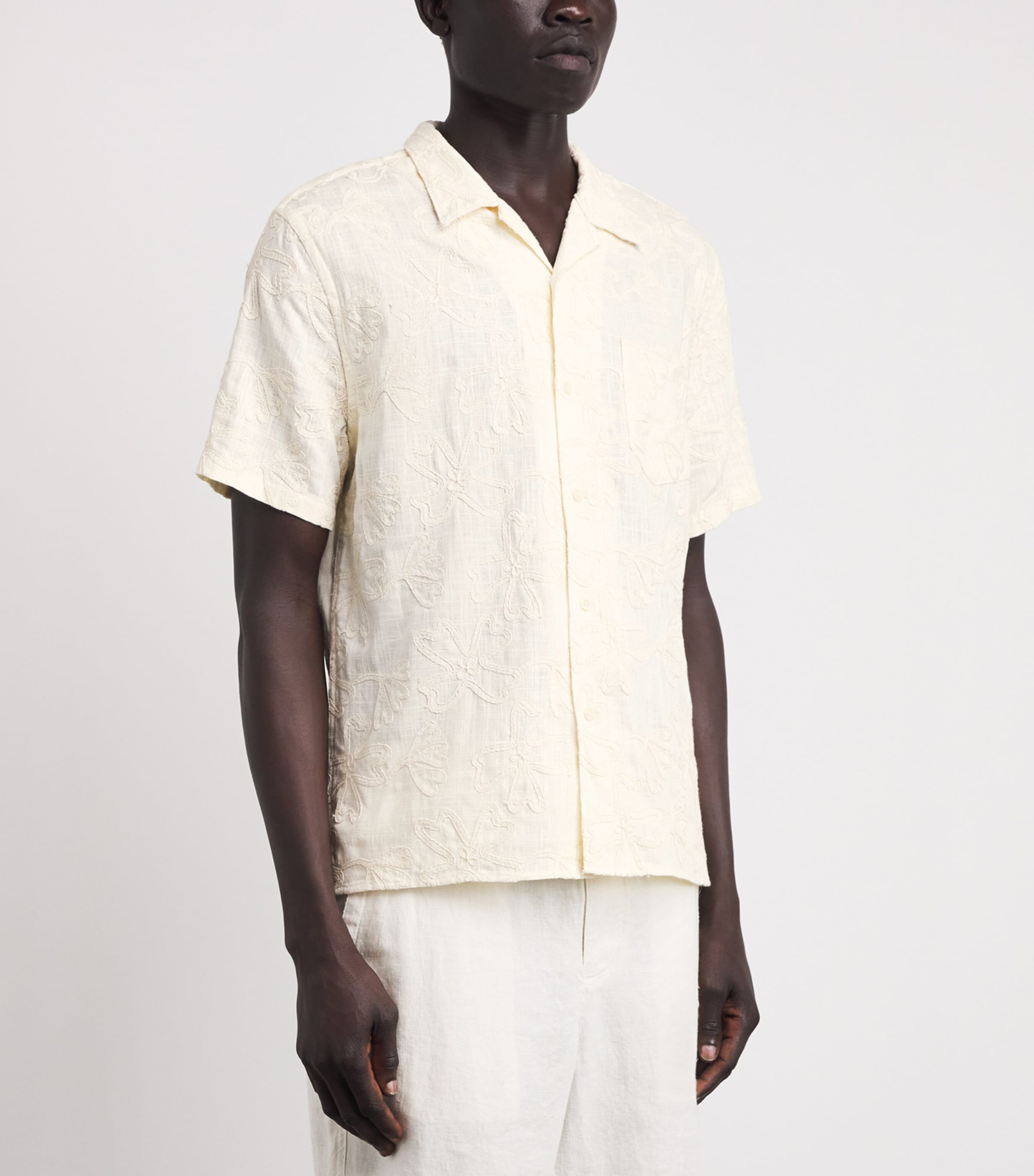 Vince Mens Embroidered Floral Cabana Shirt Blanco Image 4