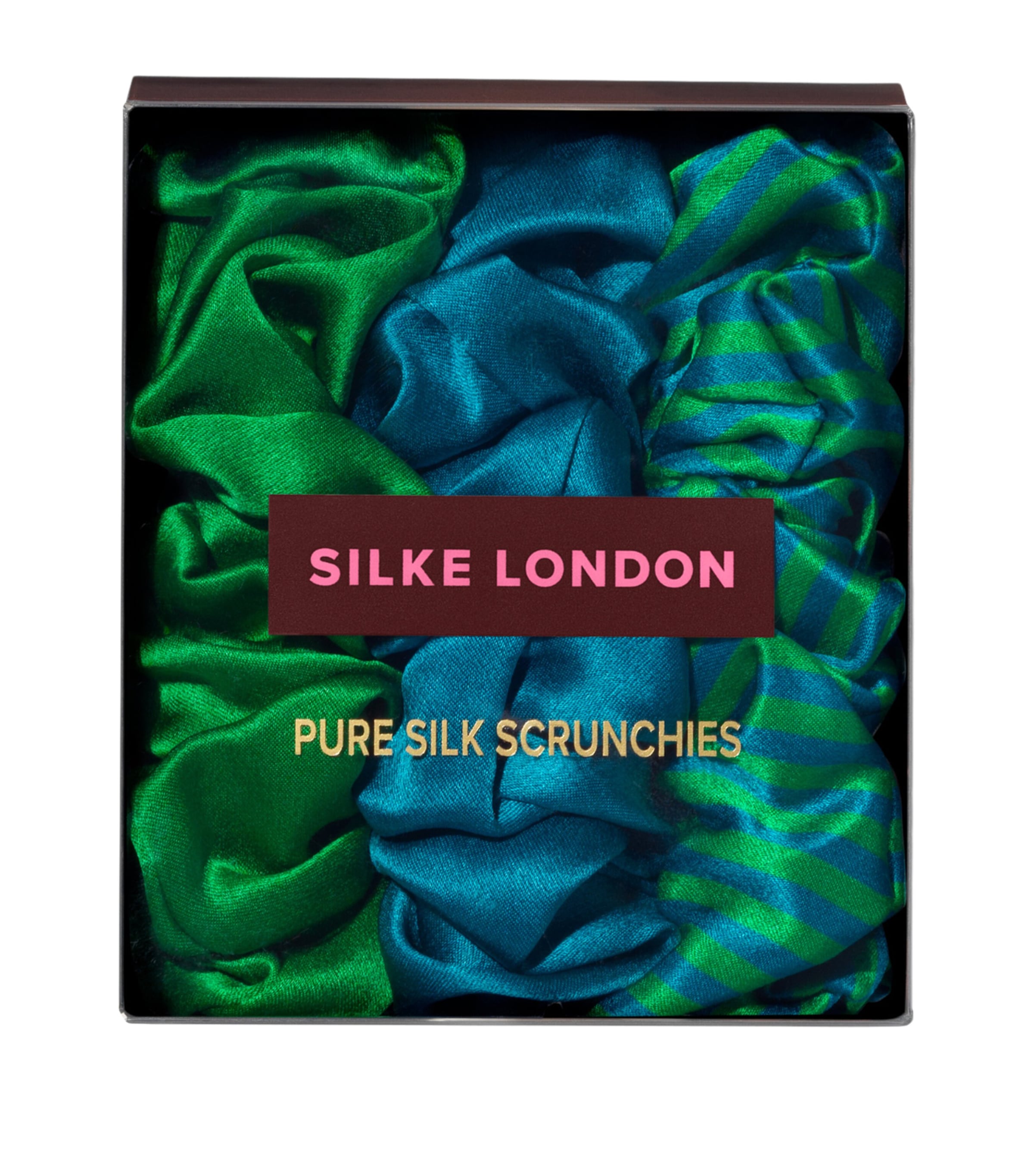 SILKE Mulberry Silk Hair Scrunchies (Set of 3) Isla Pack Blue And Green Image 3