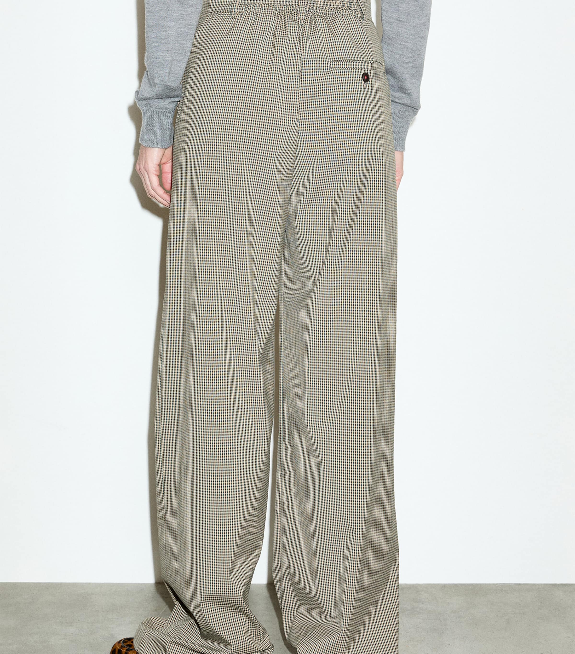MAX&Co. Womens Houndstooth Check Wide-Leg Trousers Beige Image 3