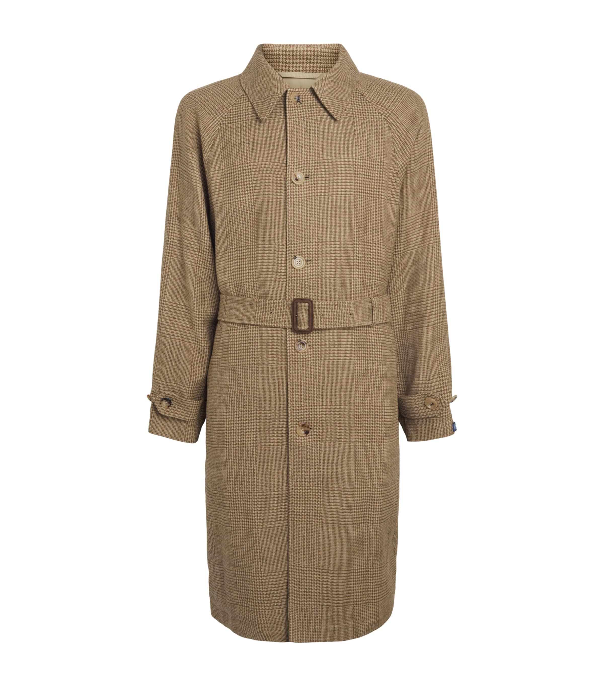 Polo Ralph Lauren Mens Silk-Linen-Wool Glen Plaid Overcoat Brown/tan Image 1