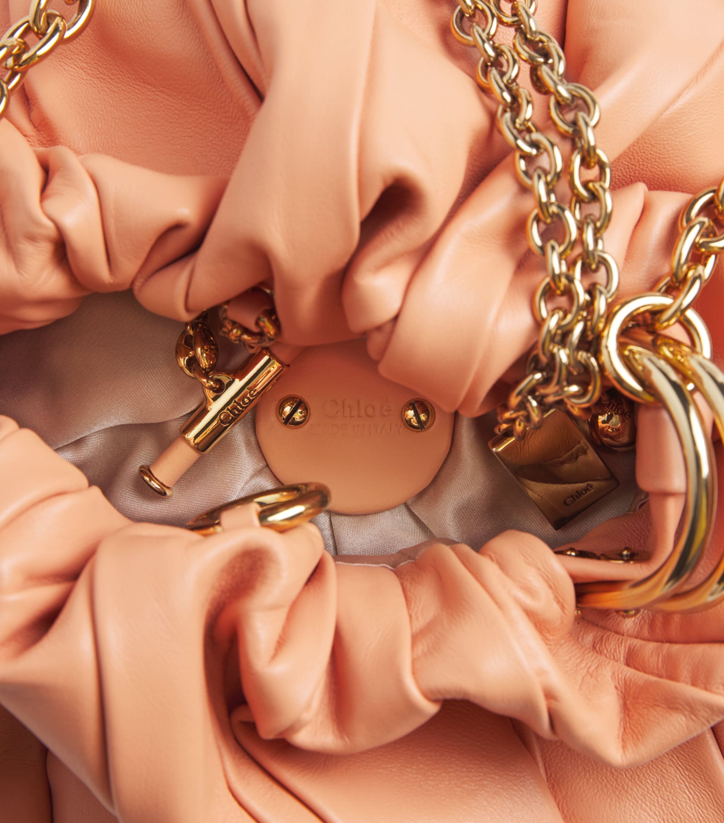 Chloé Leather Plissé Shoulder Bag Pastel Orange Image 3