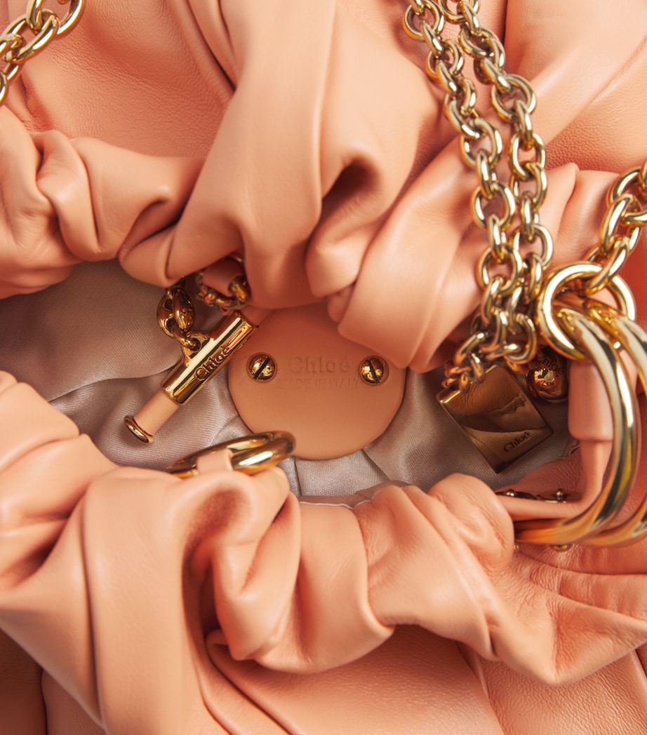Chloé Leather Plissé Shoulder Bag Pastel Orange Image 3