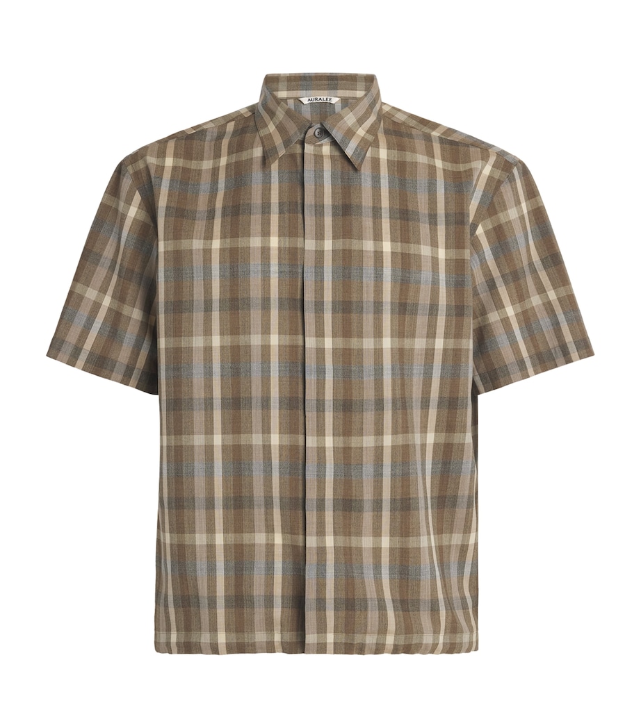 Auralee Mens Wool Check Shirt Top Brown Check Image 1