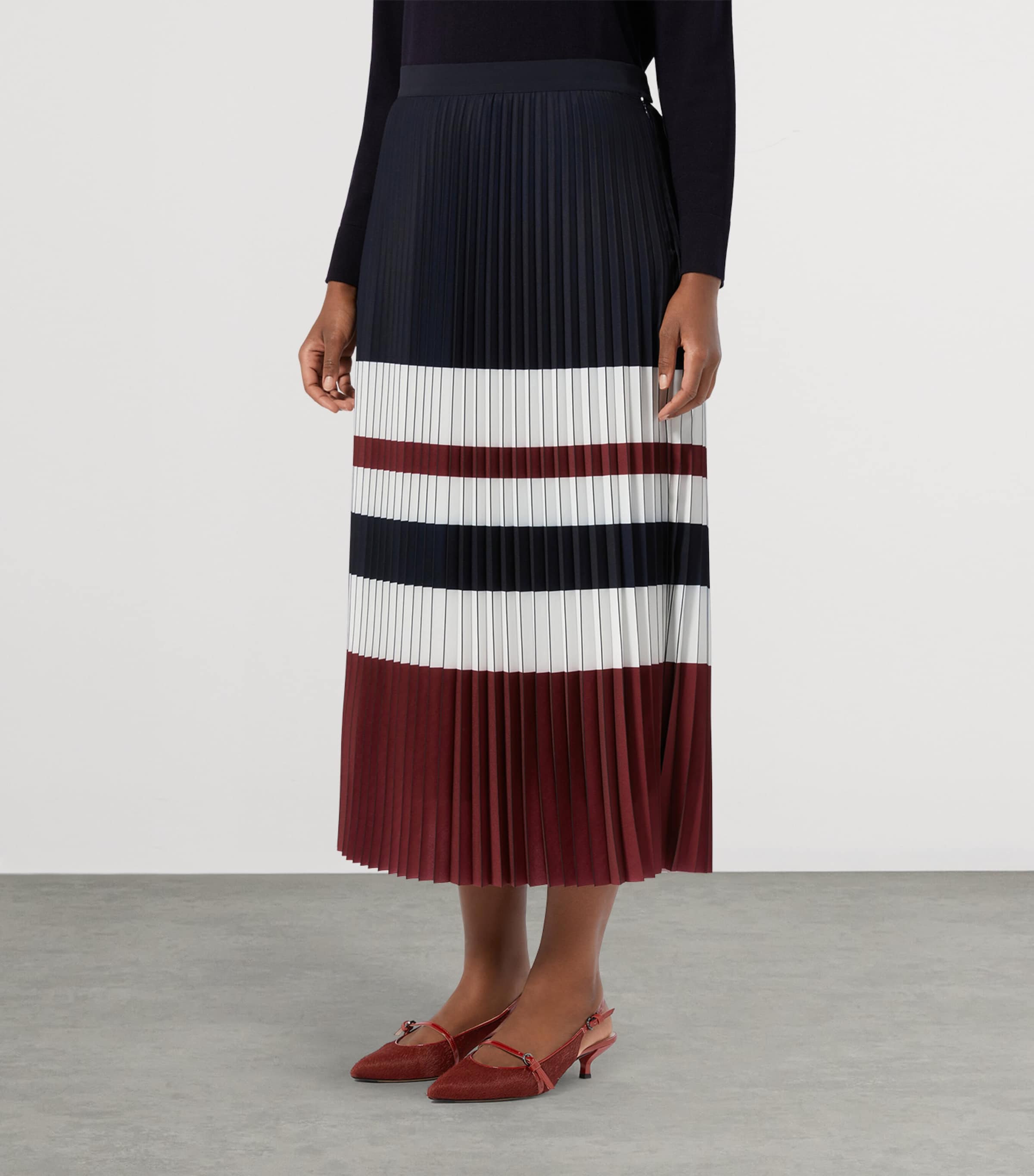 Stripe Pleated Midi Skirt CHERRY Image 2