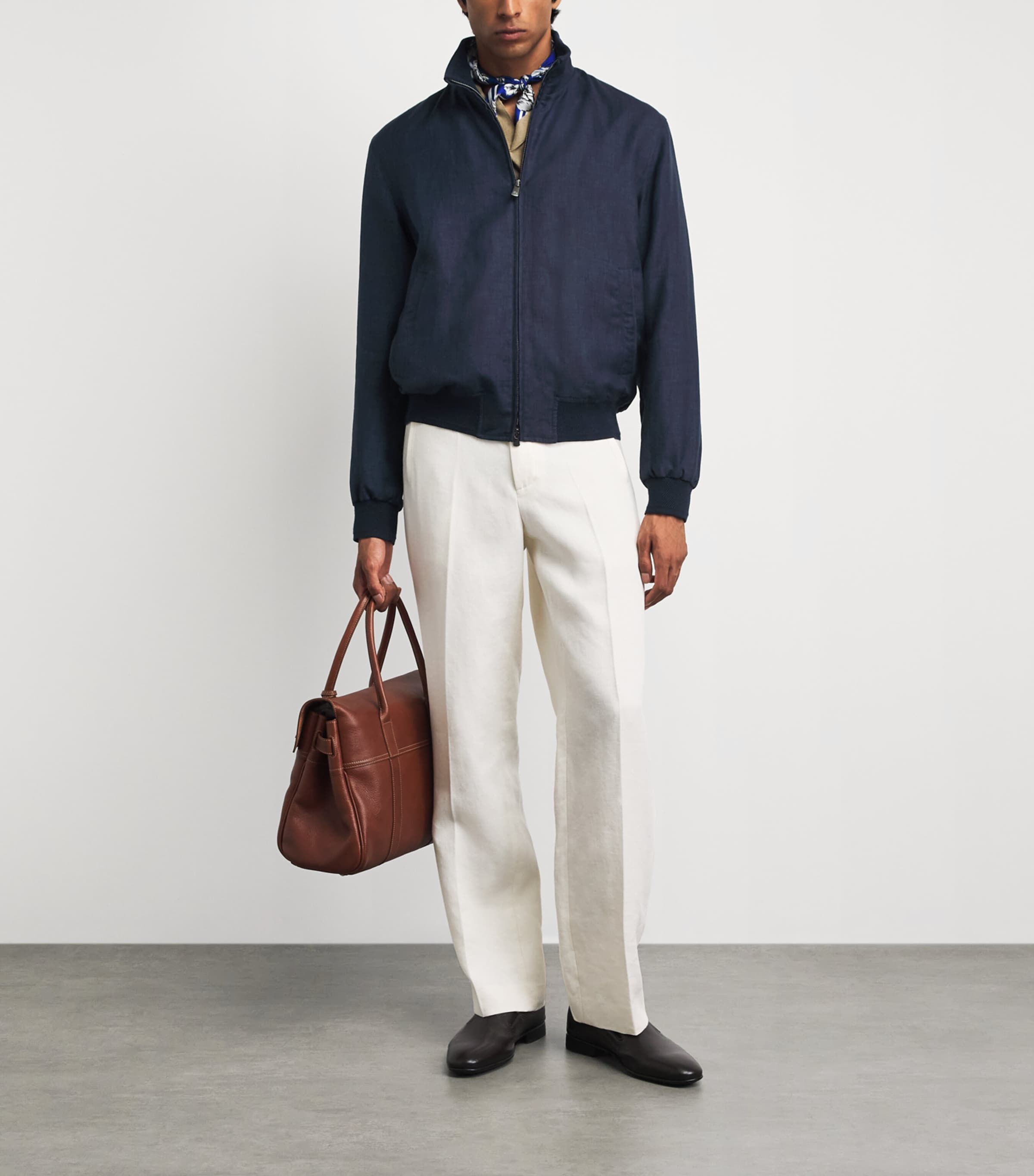 Ralph Lauren Purple Label リネンジャケット 42 XL Ralph Lauren Purple Label Navy Linen-Wool-Silk Felton Bomber