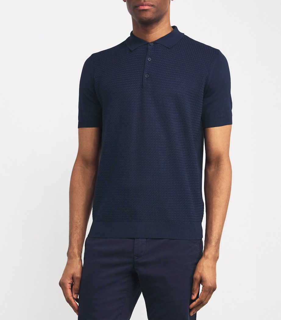 Corneliani Mens Cotton Textured Polo Shirt Navy Blue Image 3