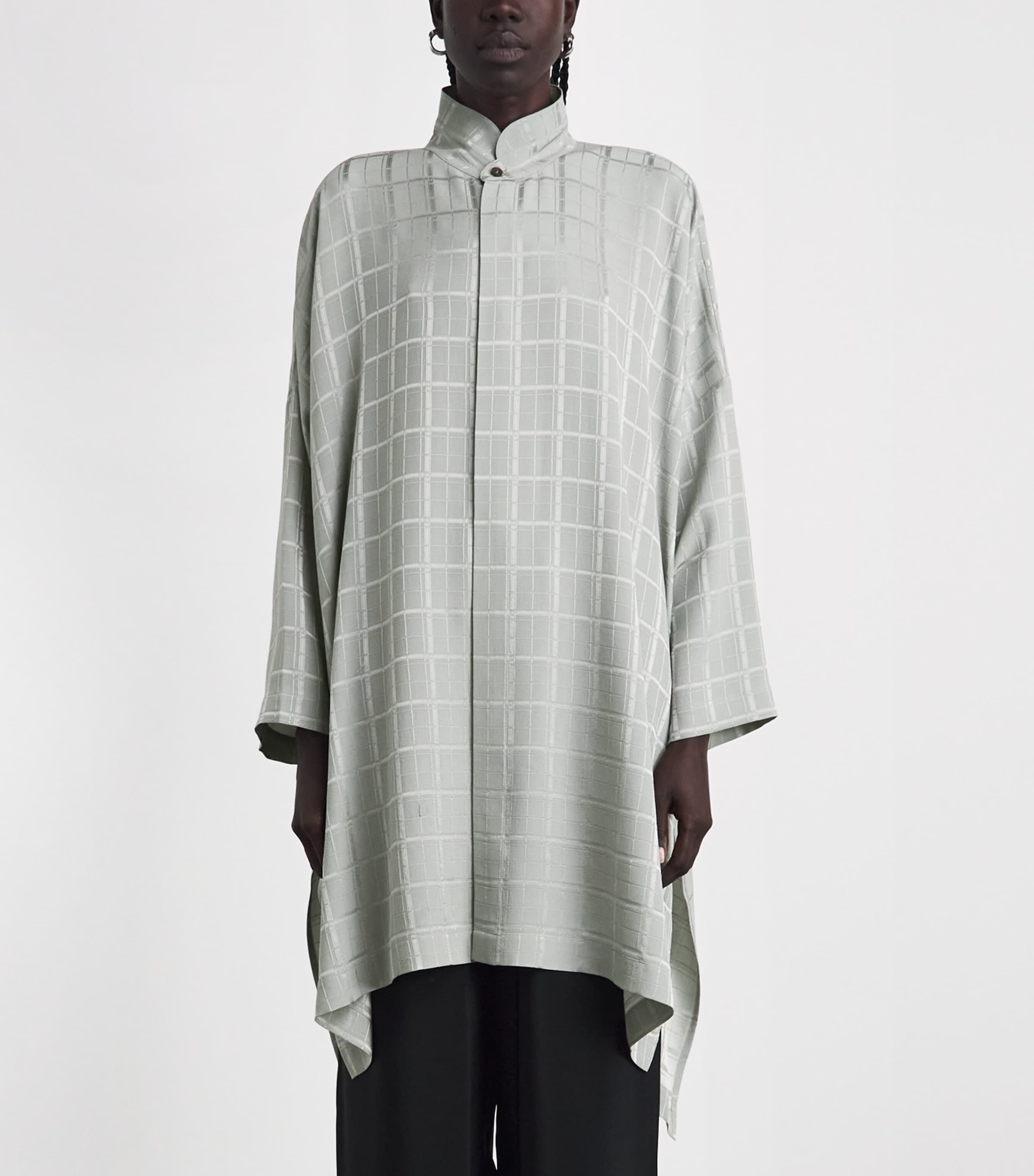 Eskandar Womens Silk Double-Stand Collar Shirt Silver Image 4