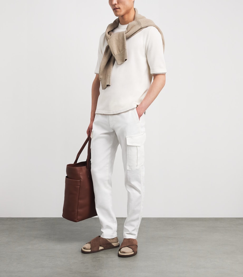 Eleventy Mens Cotton Knitted T-Shirt Bianco E Beige Image 2