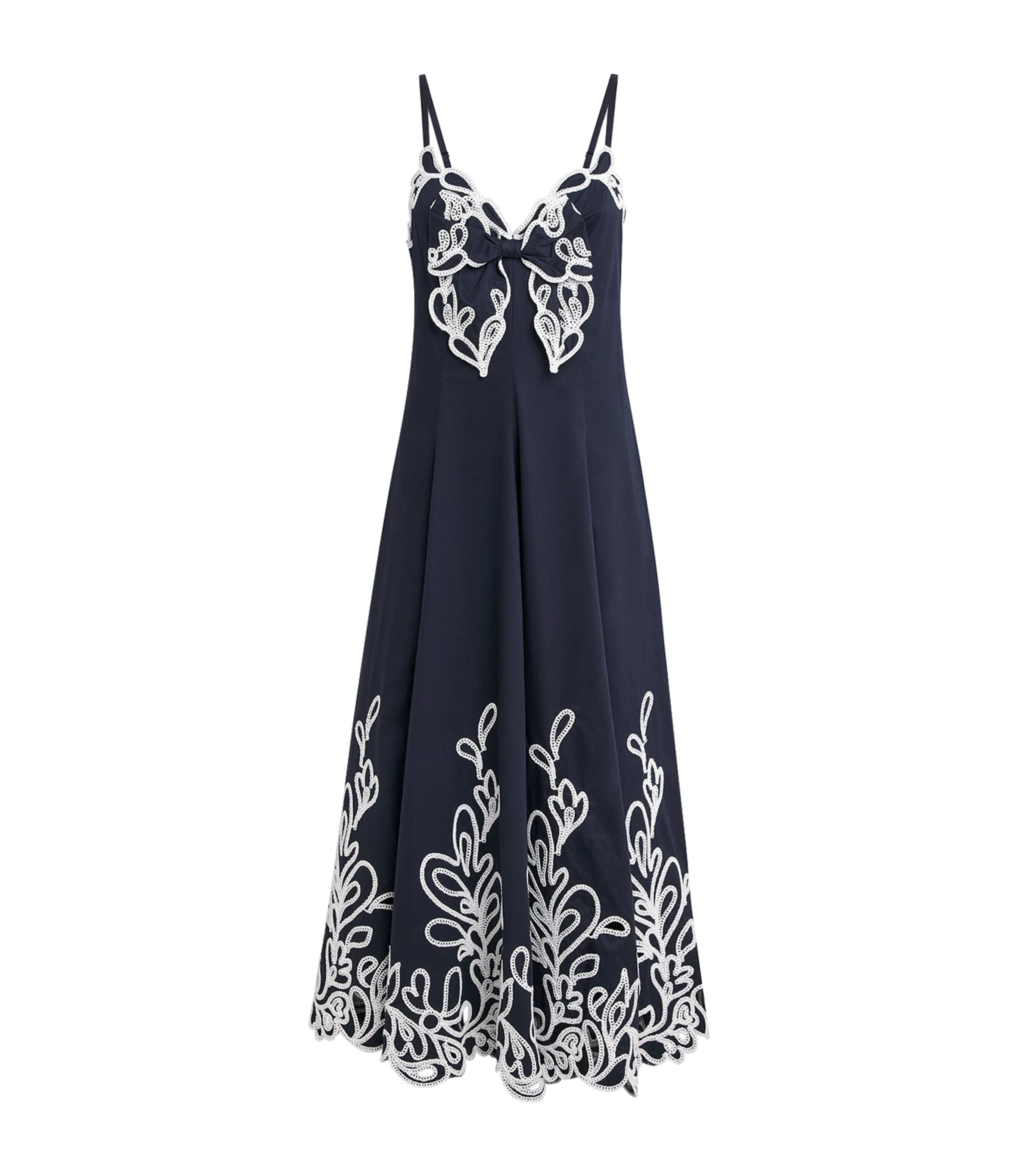 Cinq A Sept Womens Cotton Poplin Paisley Bloom Dama Midi Dress Navy/white Image 1