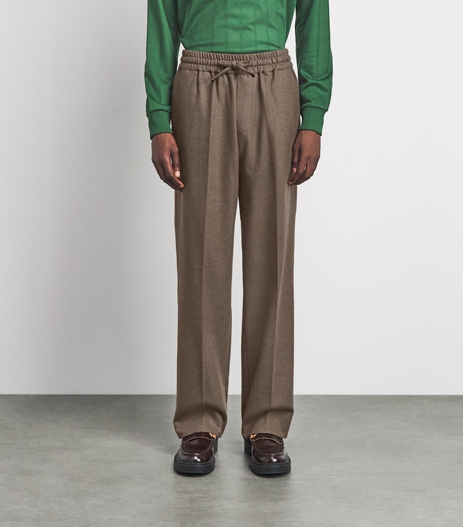 Drôle de Monsieur Mens Virgin Wool-Blend Drawstring-Waist Trousers Light Brown Image 4