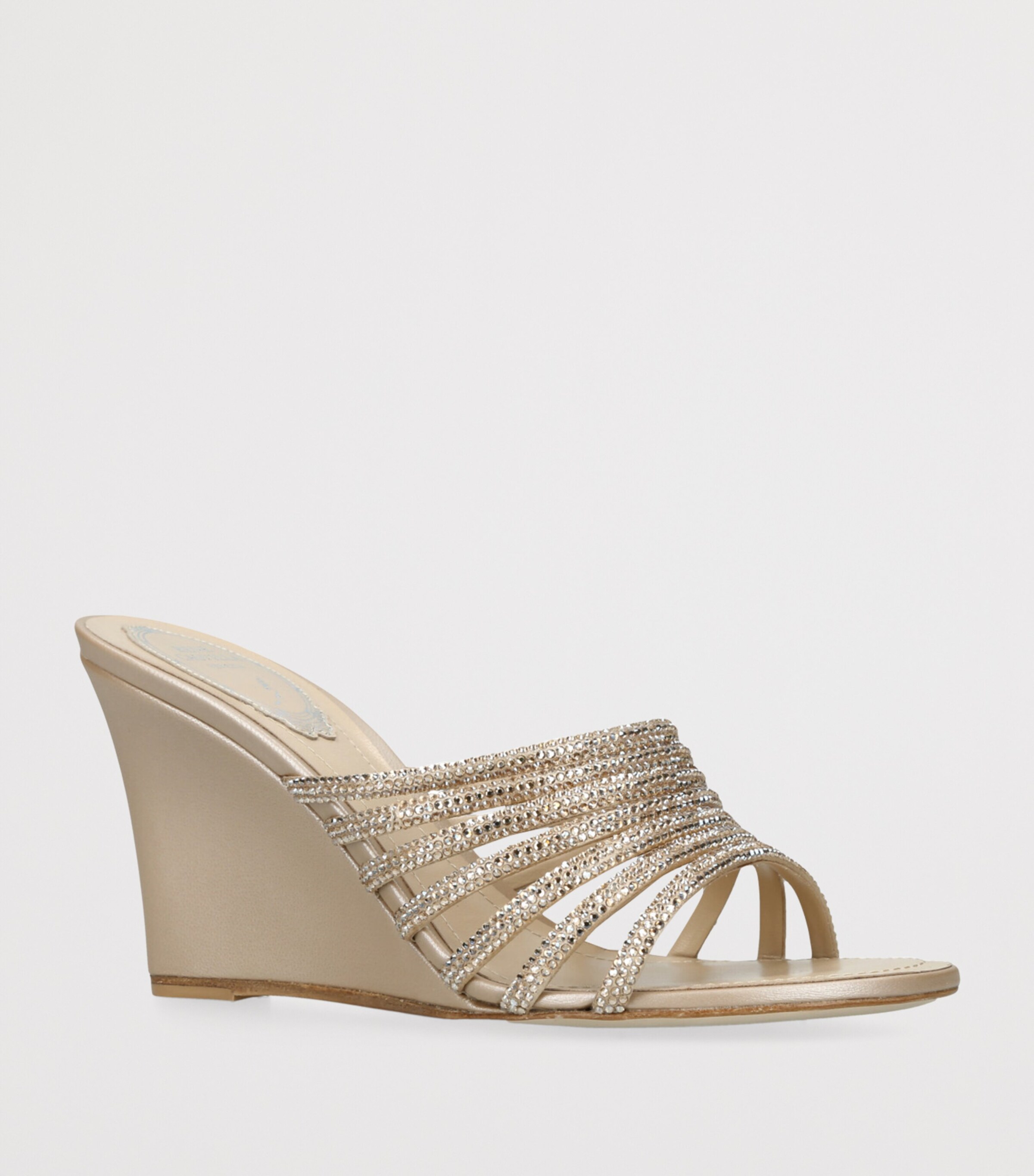 René Caovilla Satin Strappy Wedges 80 Gold Comb Image 3