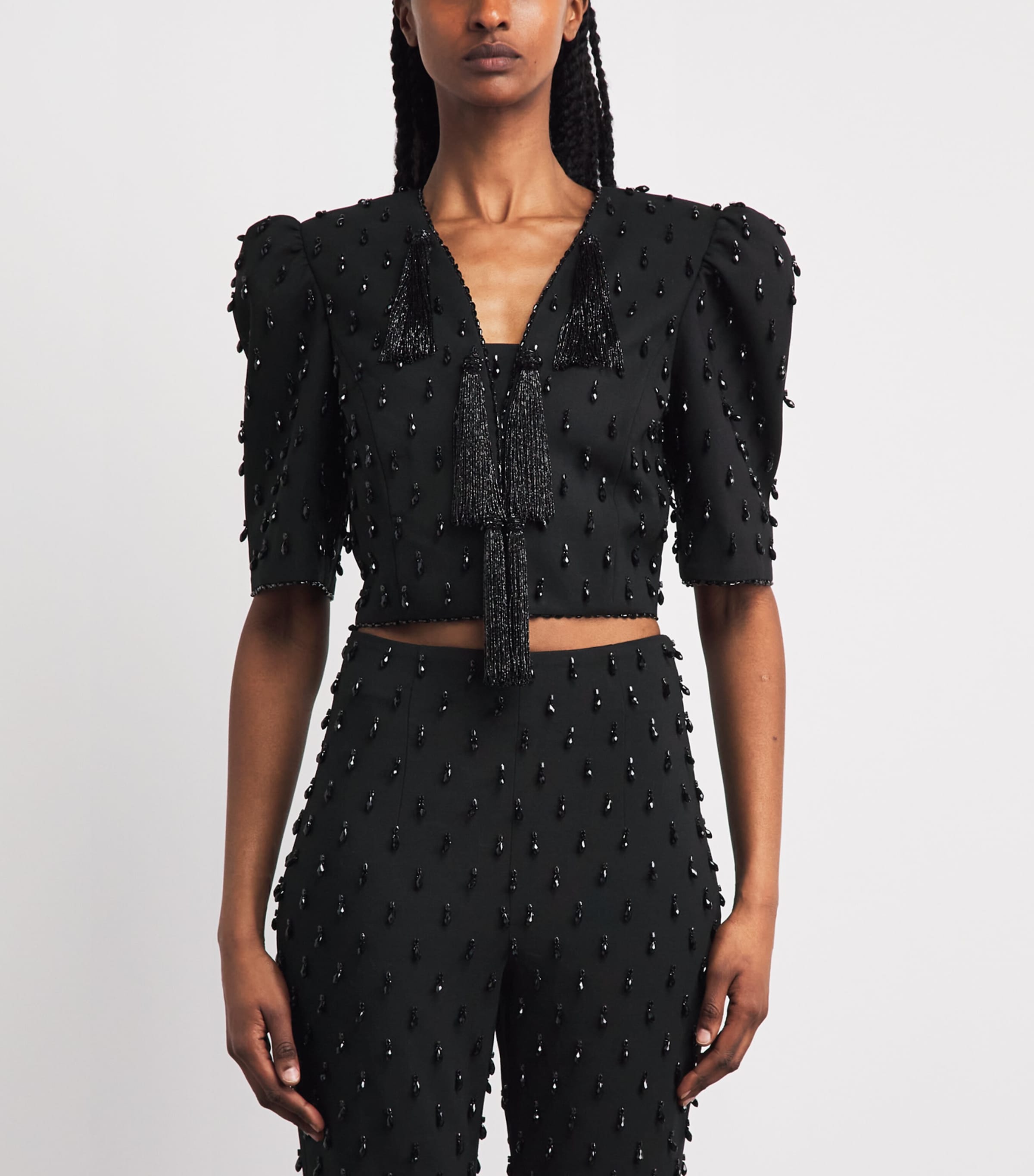 Carolina Herrera Womens Tassel-Embellished Cropped Jacket Black Image 4