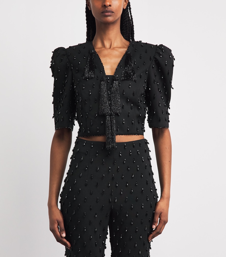 Carolina Herrera Womens Tassel-Embellished Cropped Jacket Black Image 4