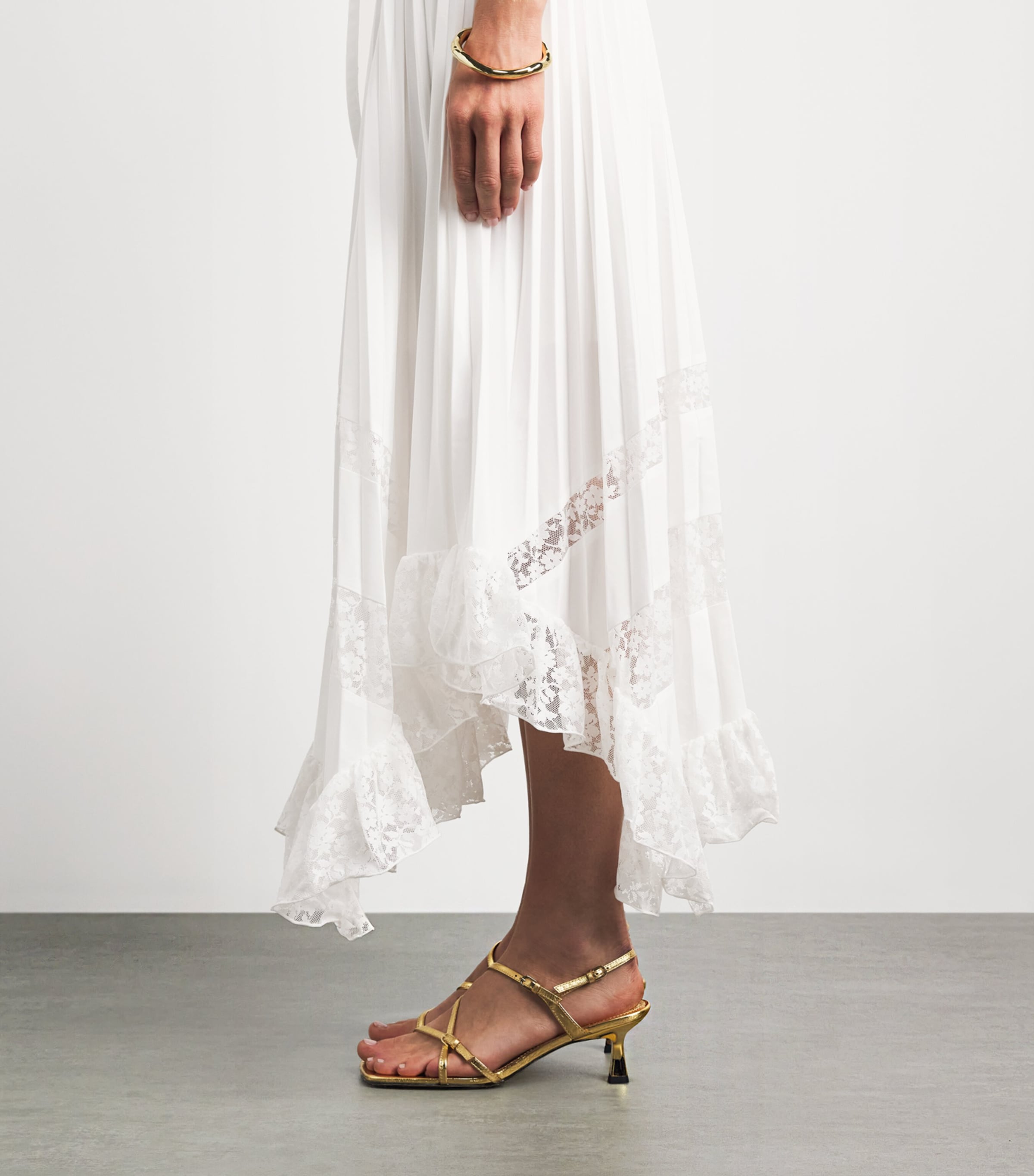Claudie Pierlot Womens Lace-Insert Midi Skirt Ecru Image 3