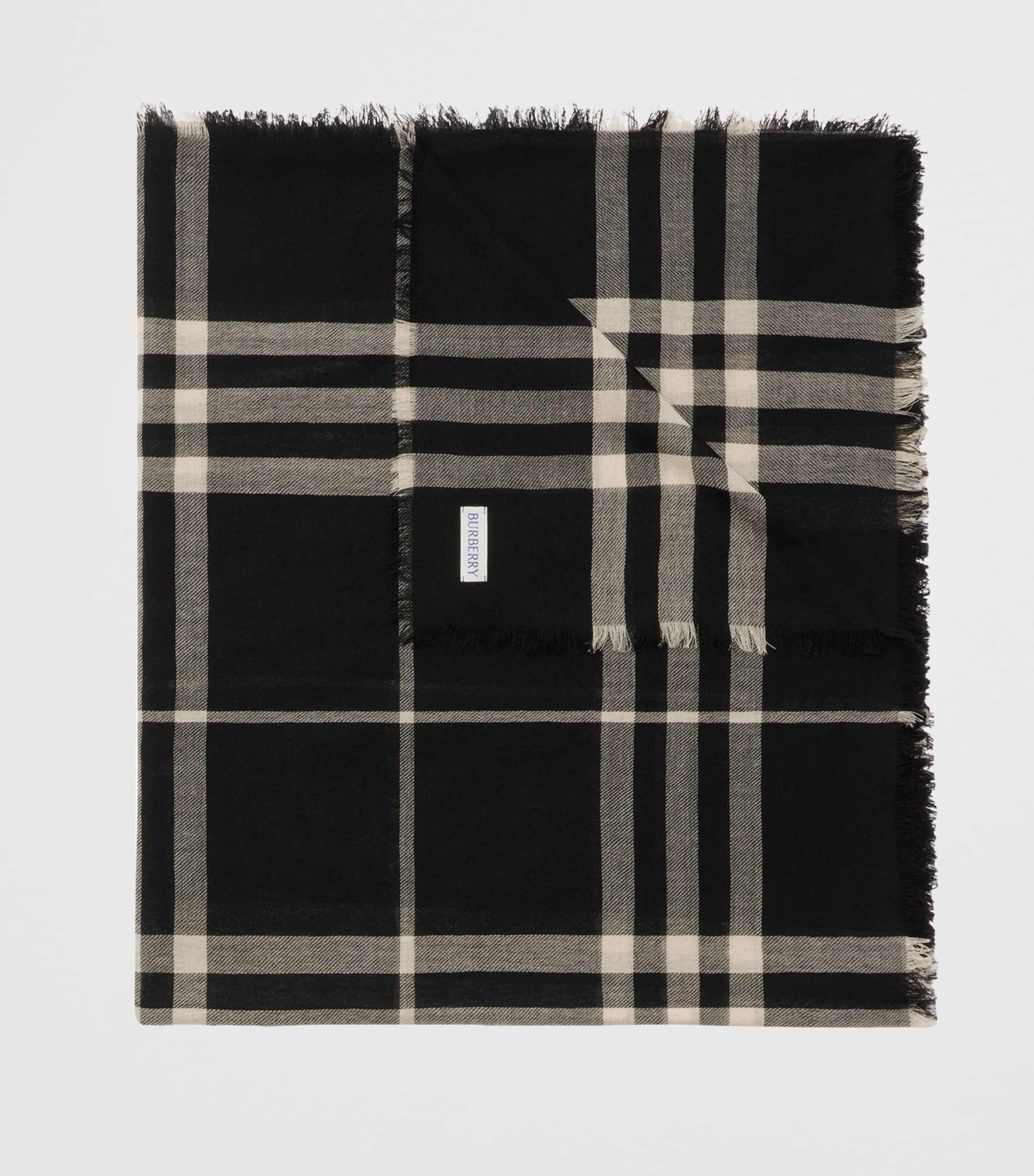 Wool Wide Check Scarf BLACK/CALICO IP CHK Image 2