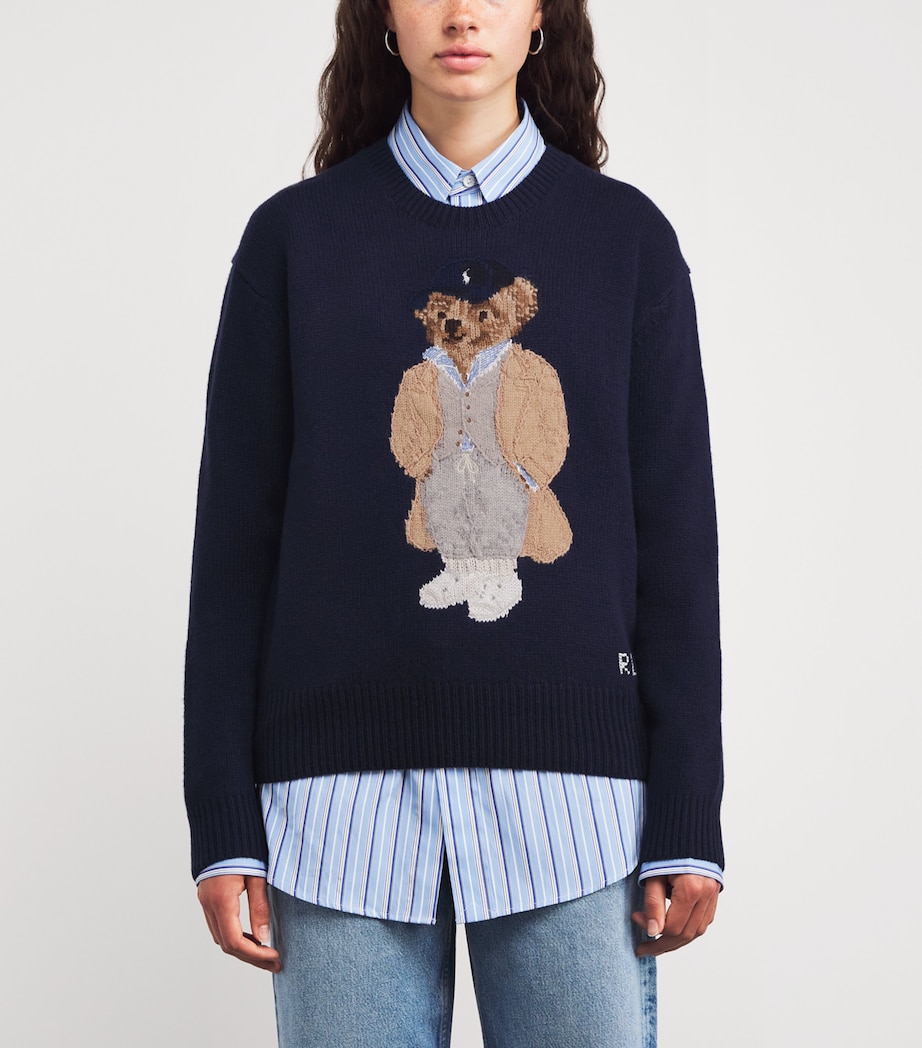 Wool-Cashmere Polo Bear Sweater HUNTER NAVY Image 3