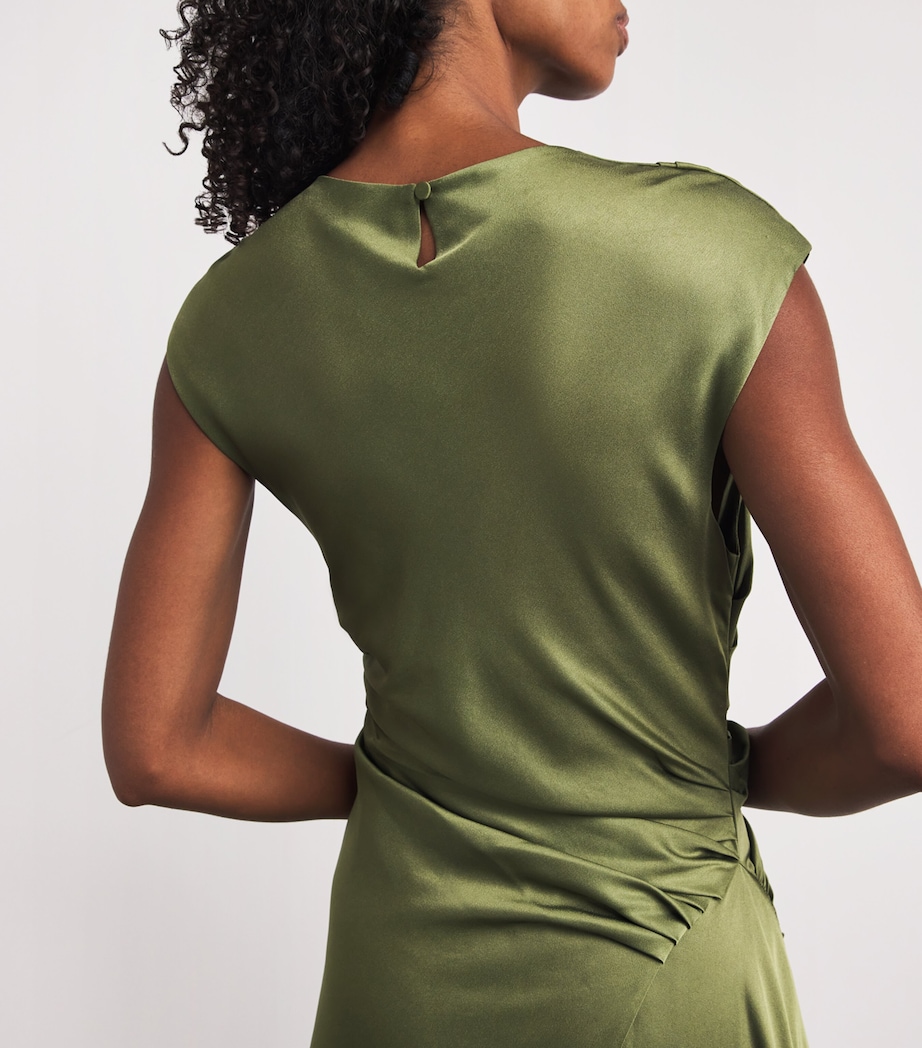 Satin Ruched Burke Midi Dress OLIVE Image 4
