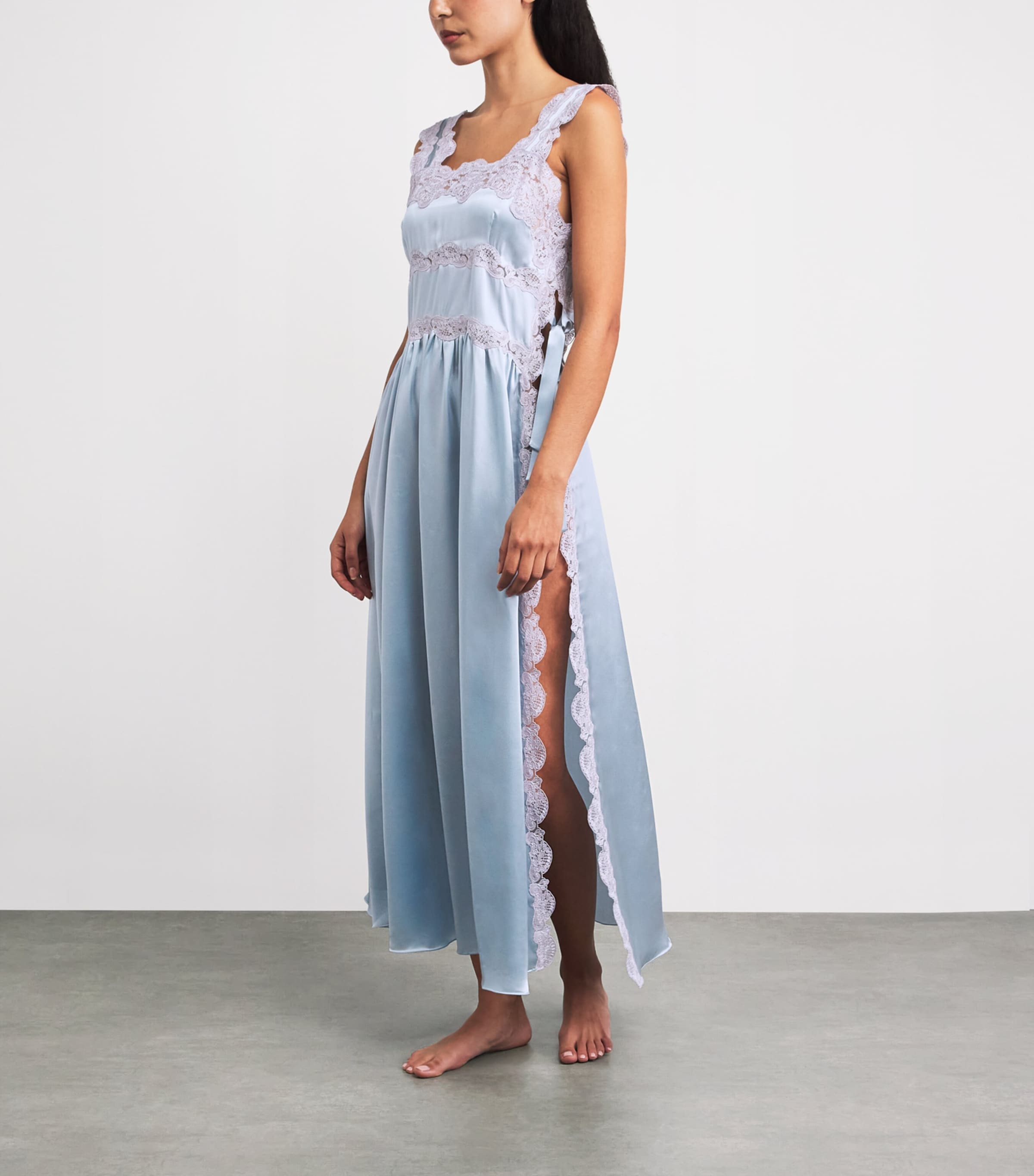Loretta Caponi Womens Silk Lace-Detail Sabina Nightdress Ice Water Image 2