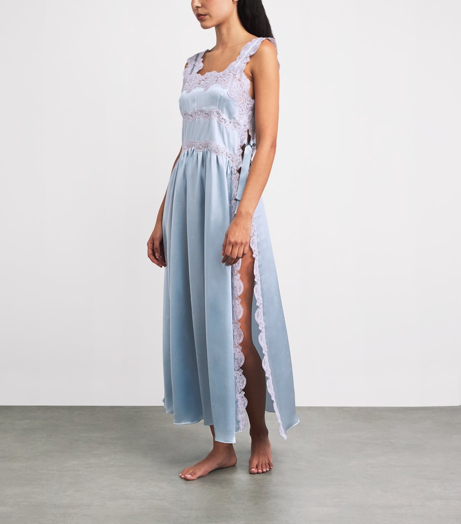 Loretta Caponi Womens Silk Lace-Detail Sabina Nightdress Ice Water Image 2
