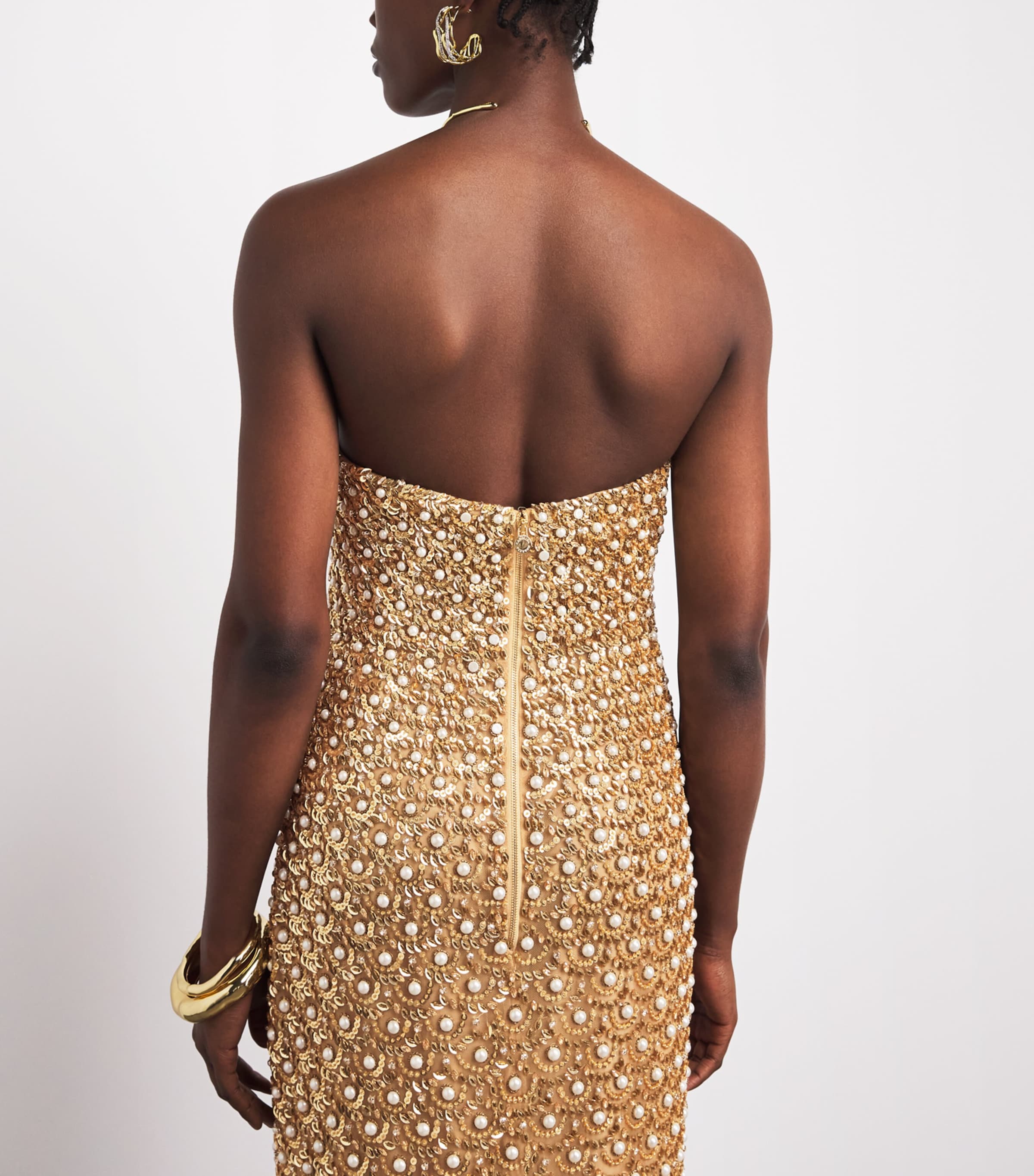 Carolina Herrera Womens Embellished V-Neck Gown Gold Image 5