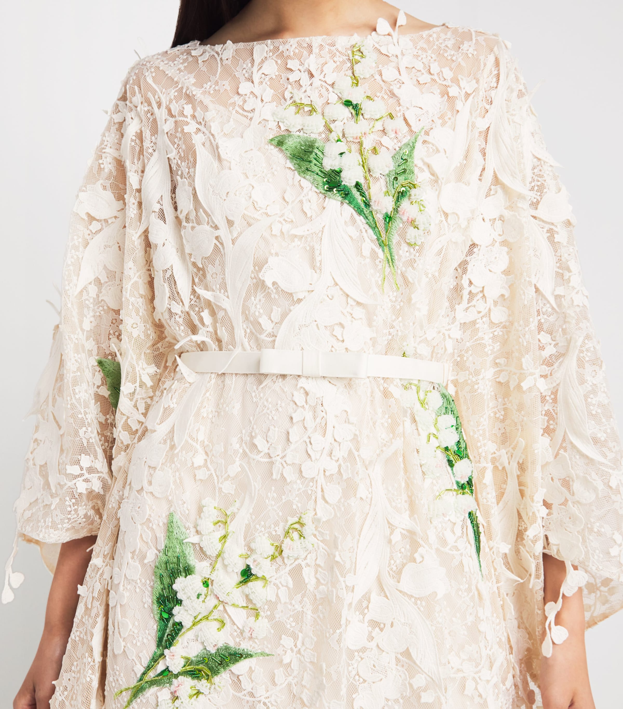 LEO LIN Womens Lace Embellished Willow Maxi Kaftan Dress Snow Image 5