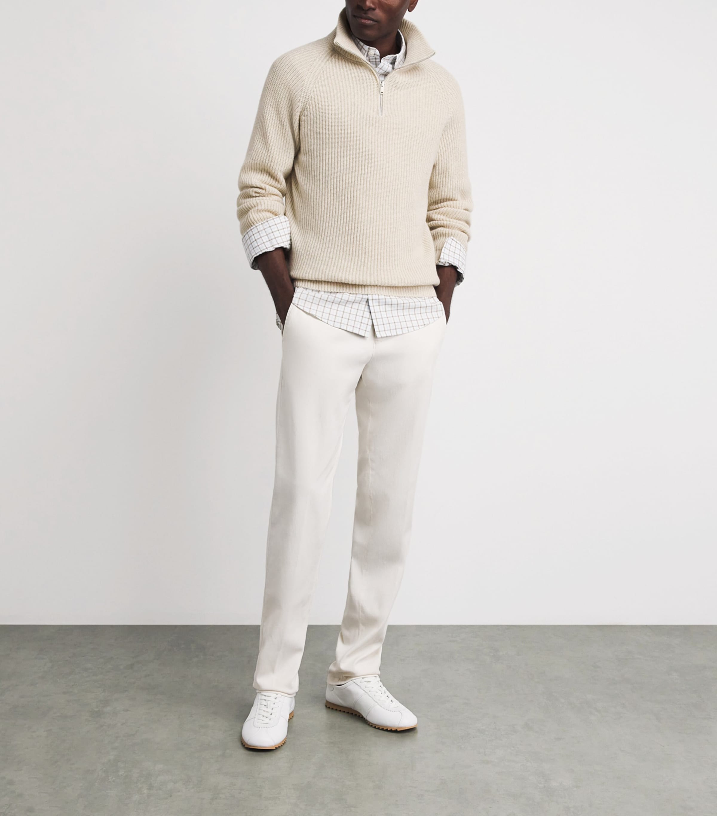 John Smedley Mens Recycled Cashmere-Wool Quarter-Zip Ryker Sweater Pampas Image 2