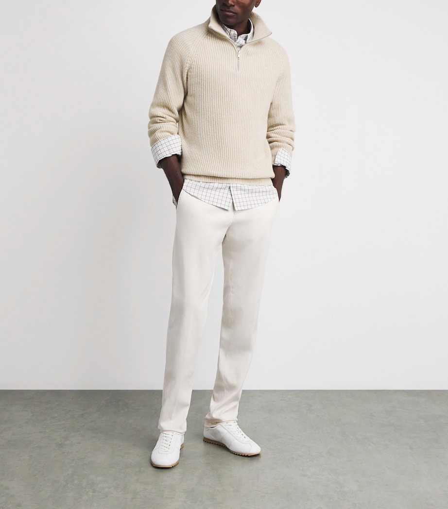 John Smedley Mens Recycled Cashmere-Wool Quarter-Zip Ryker Sweater Pampas Image 2